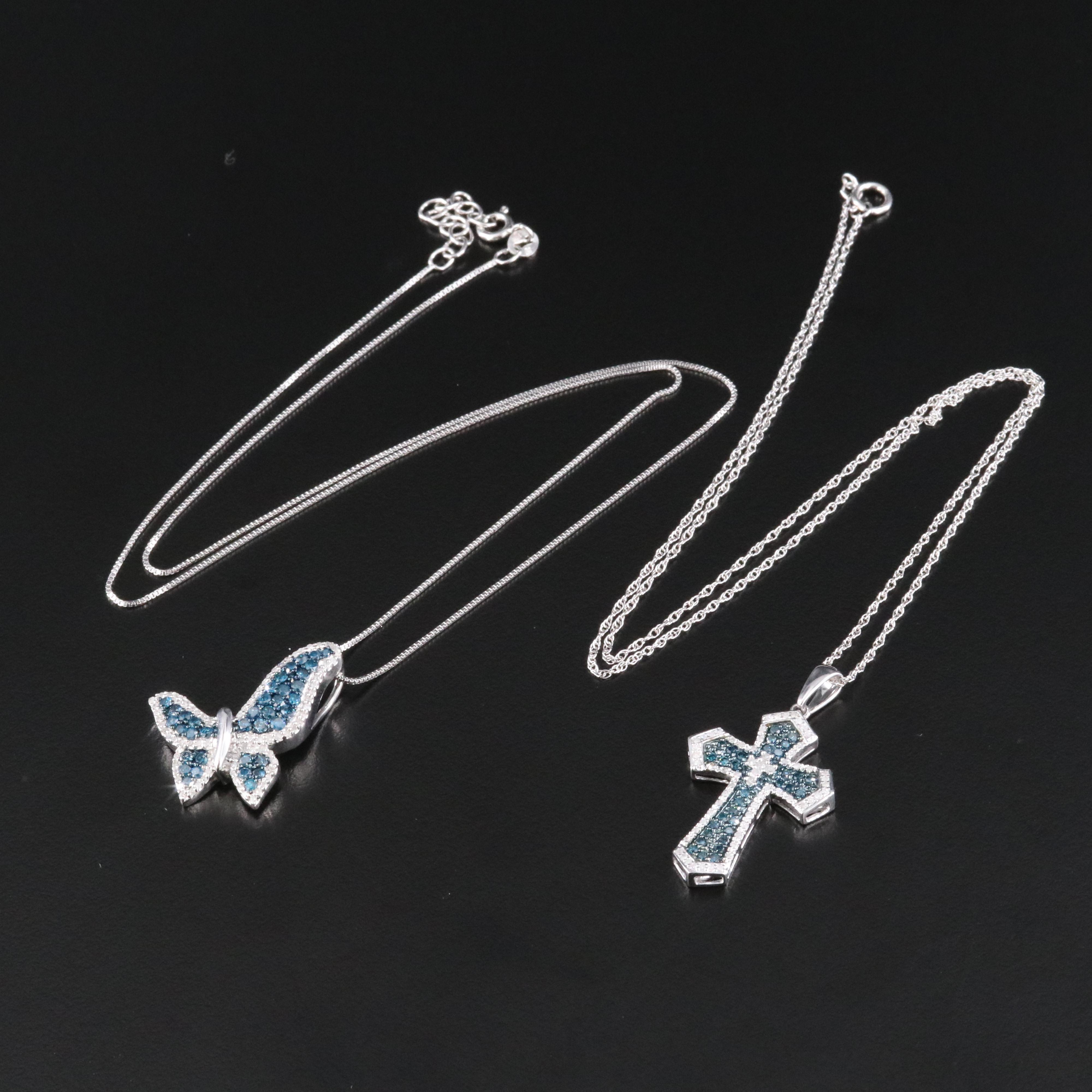 Sterling Diamond Butterfly and Cross Necklaces