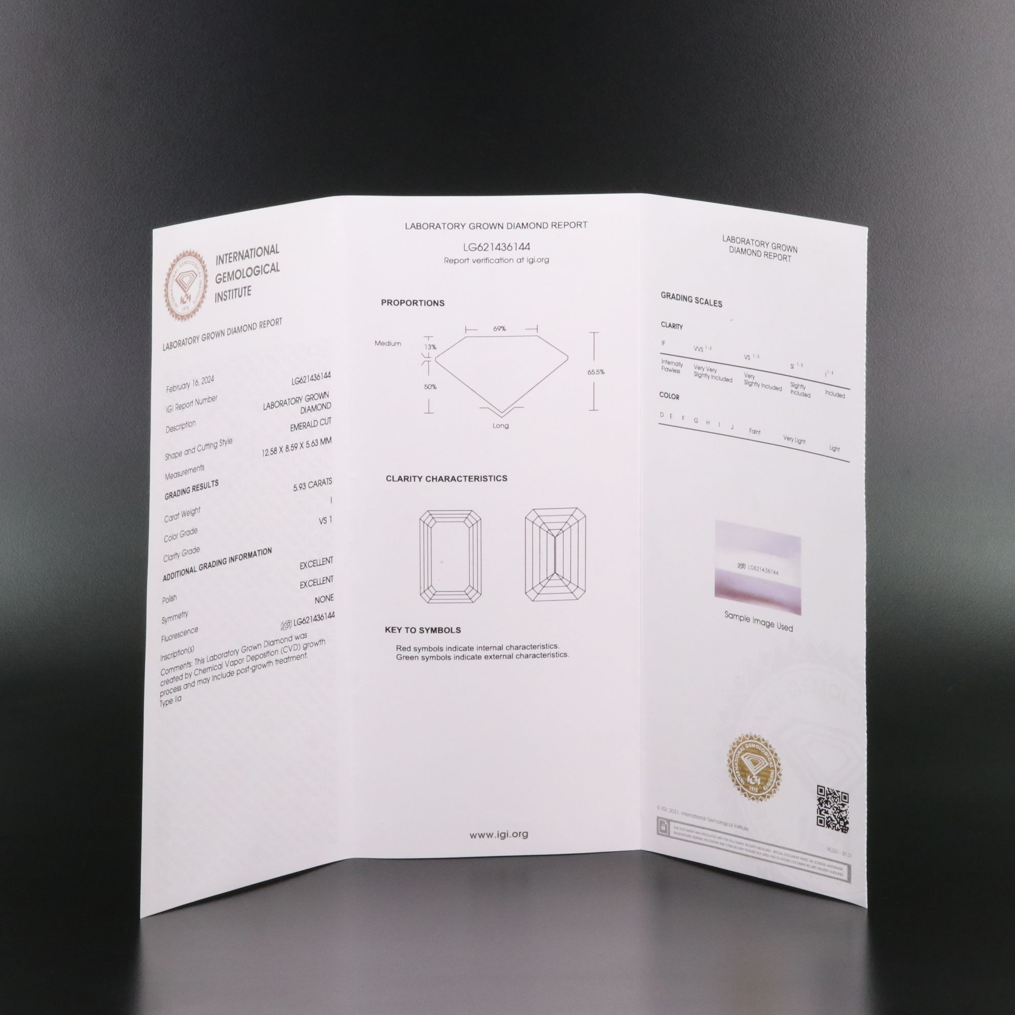 Loose 5.93 CT Lab Grown Diamond with IGI Report