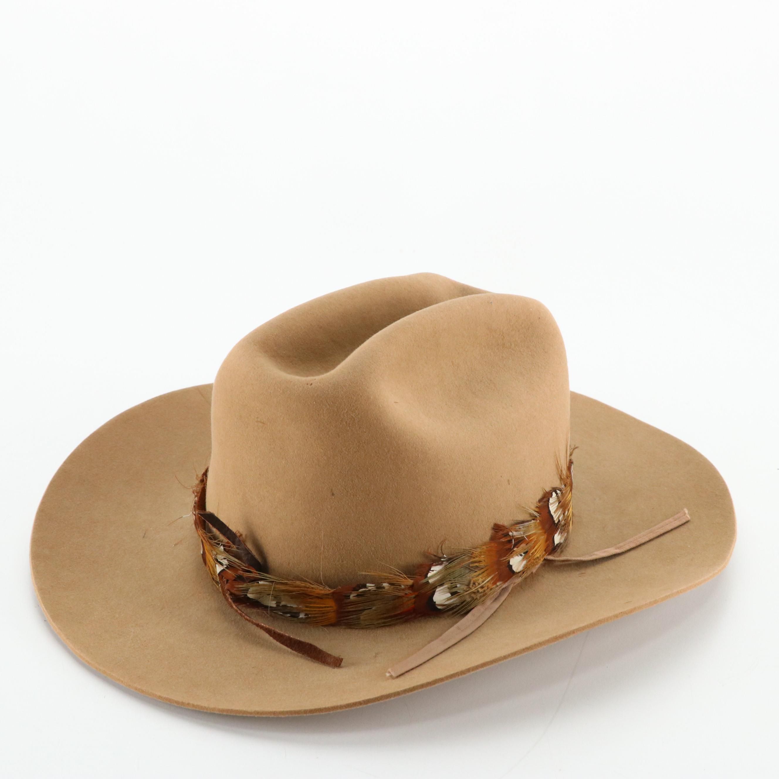 Stetson 3X Beaver Fur Felt Cowboy Hat with Feathered Hat Band