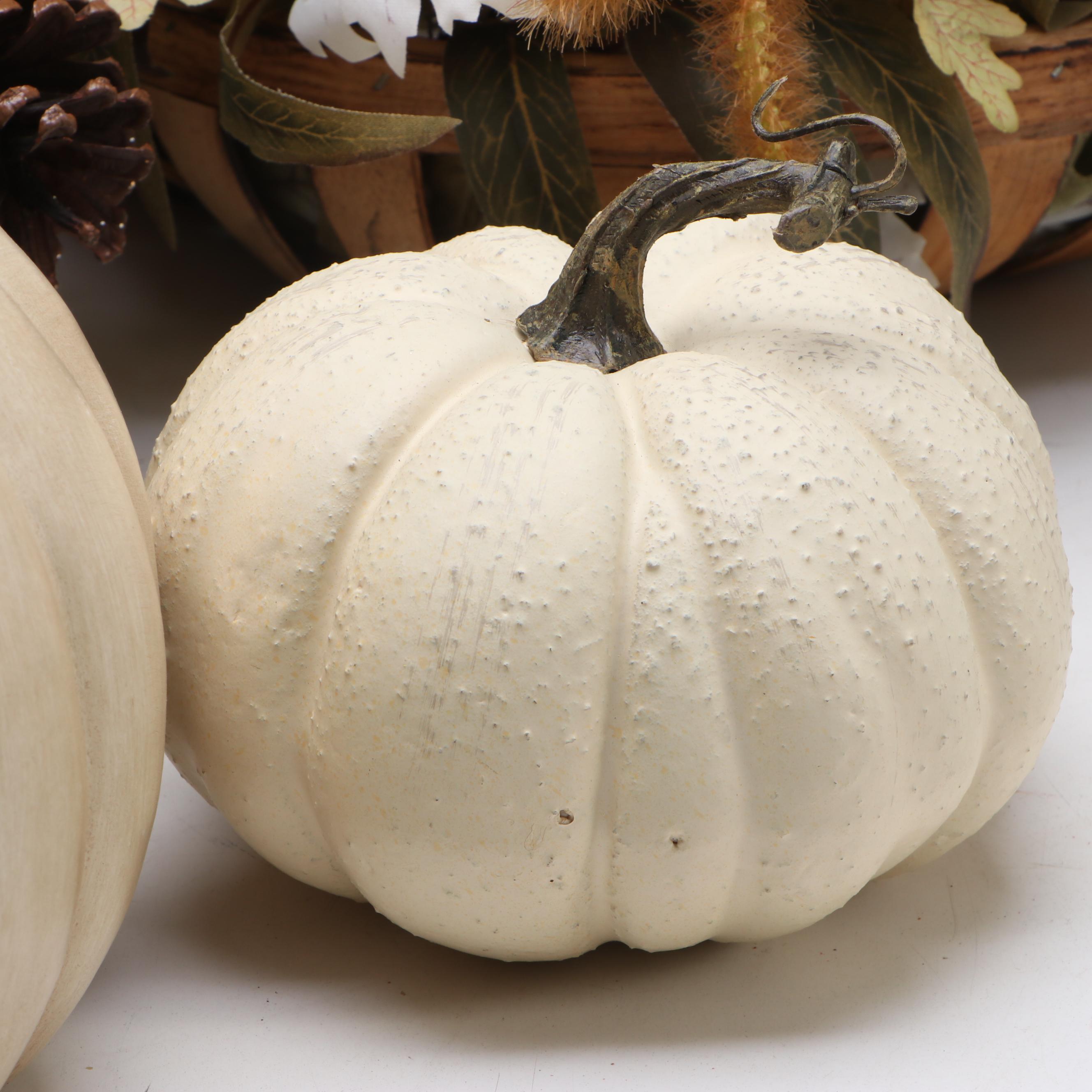Artificial White Pumpkins with Other Fall Centerpieces
