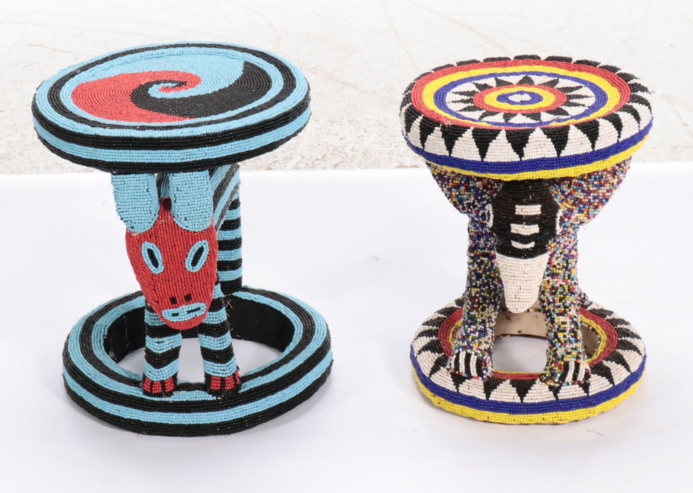 Pair of Bamileke Traditional Style Beaded Stools