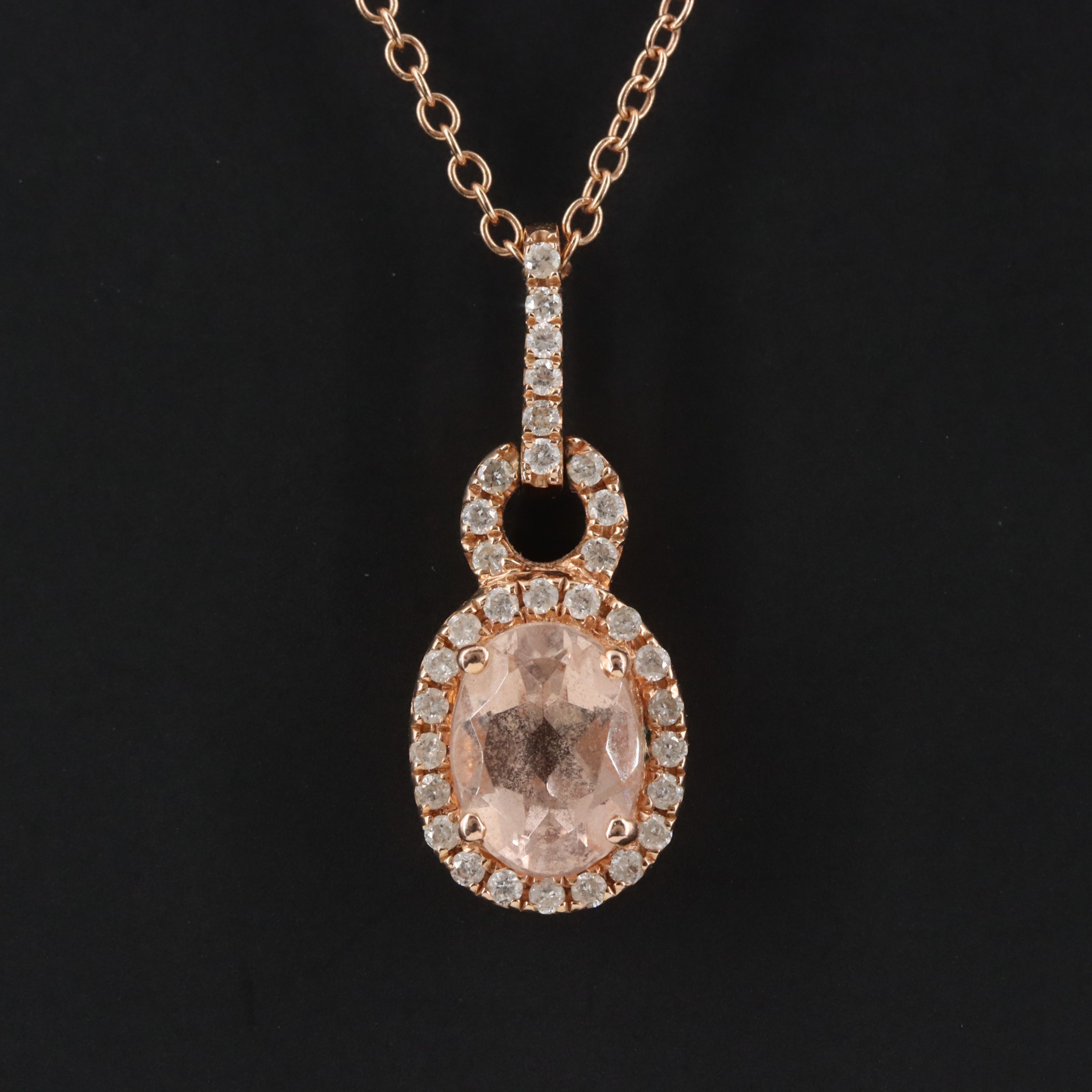 14K Rose Gold Morganite and Diamond Pendant Necklace