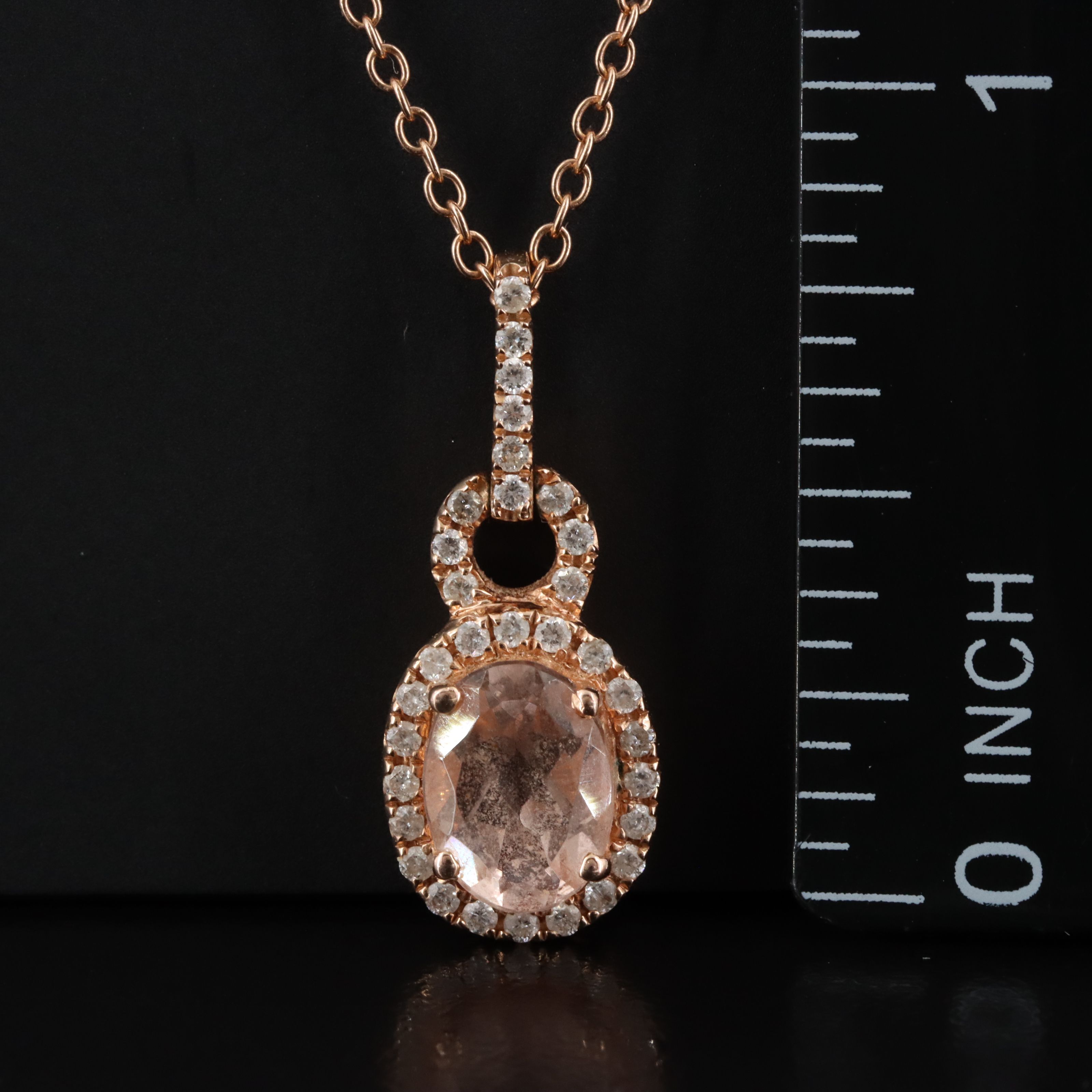 14K Rose Gold Morganite and Diamond Pendant Necklace