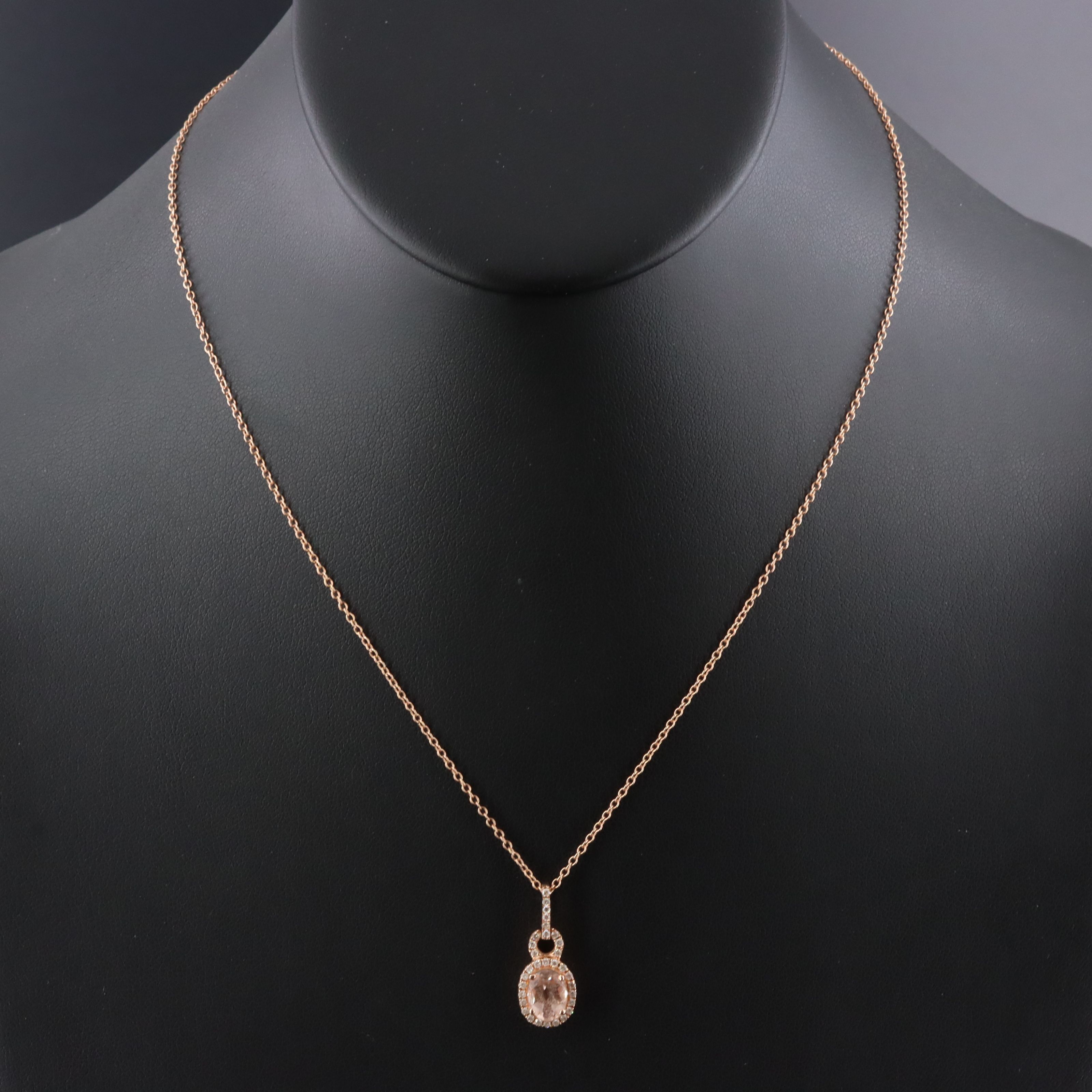 14K Rose Gold Morganite and Diamond Pendant Necklace