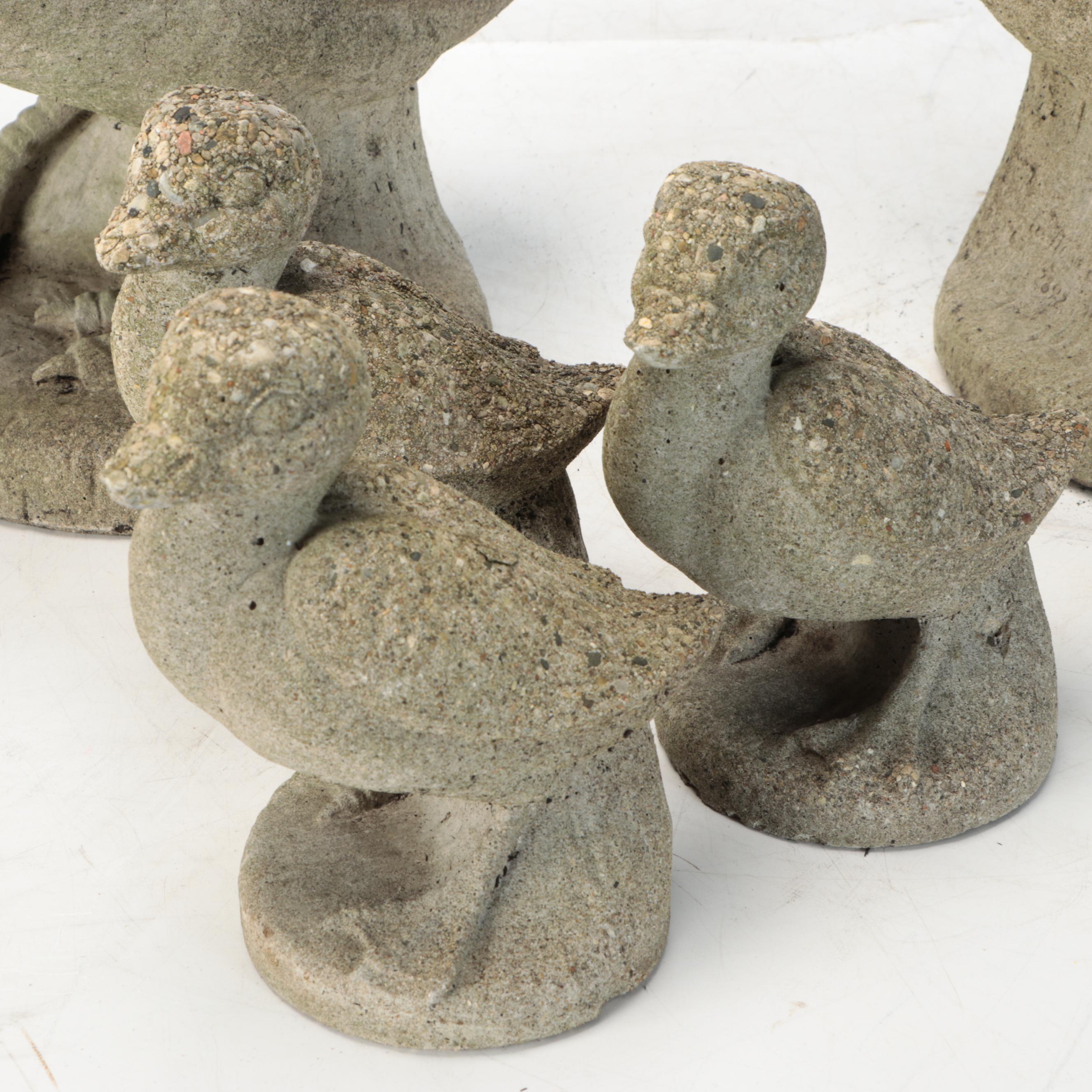 Geese with Goslings Garden Stone Statues