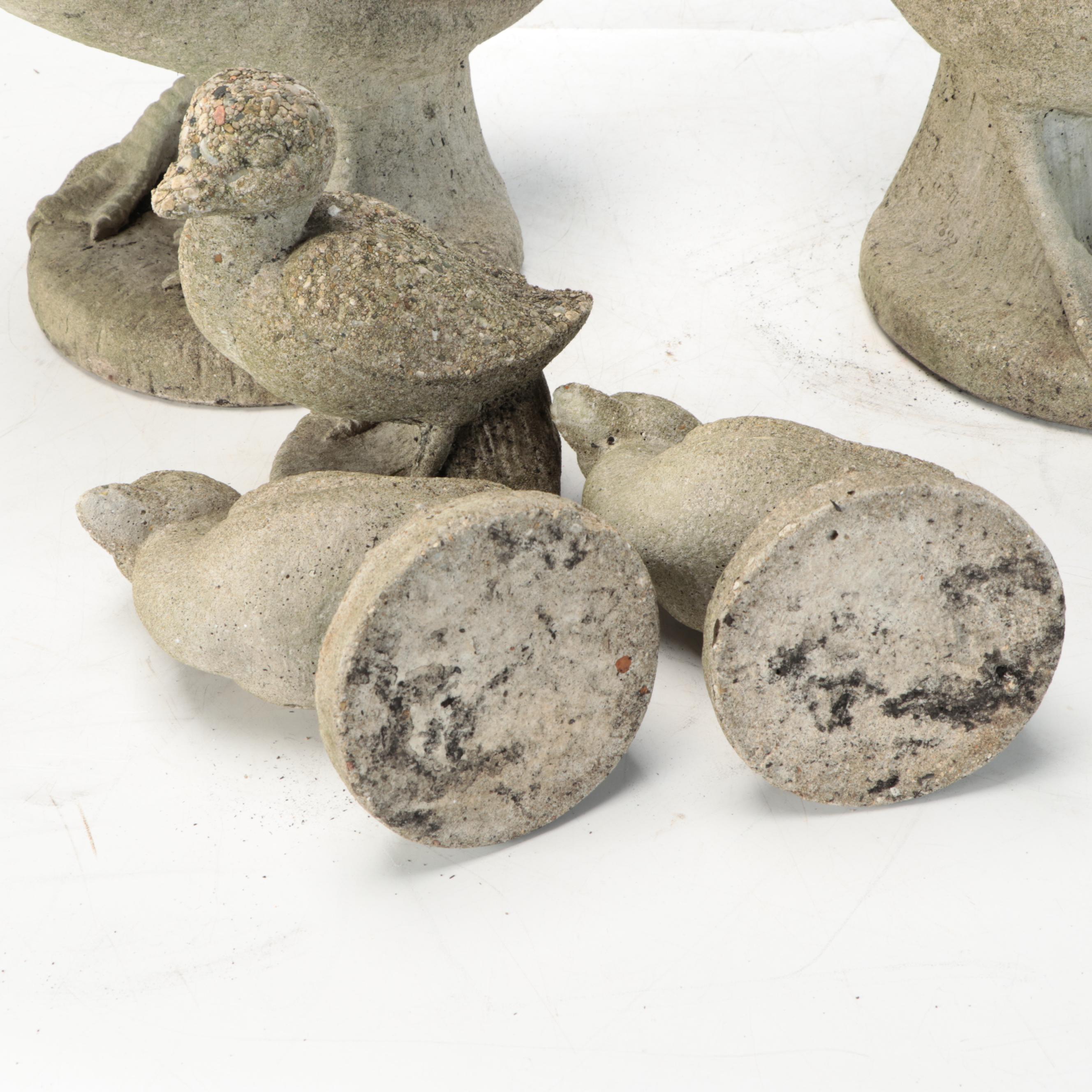 Geese with Goslings Garden Stone Statues