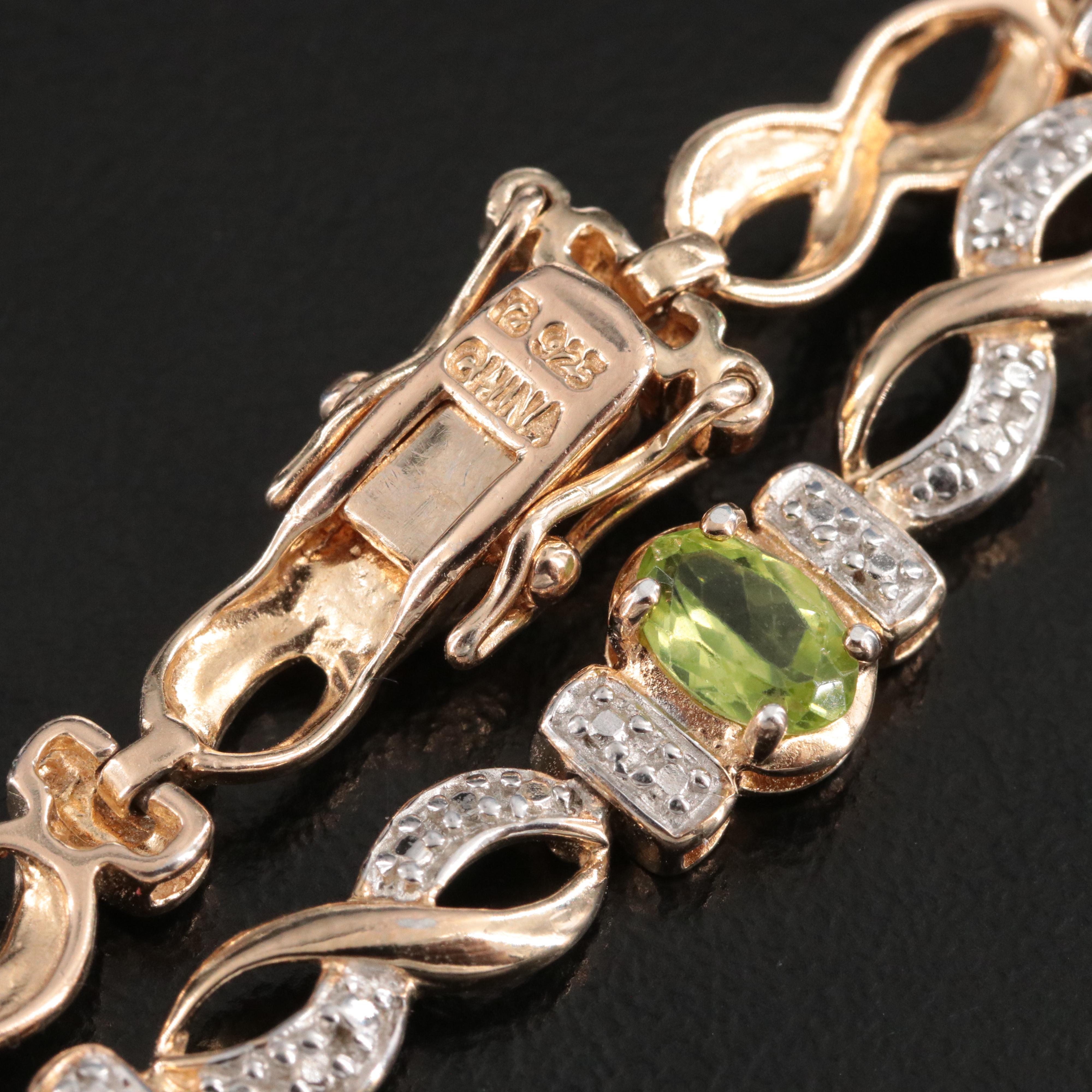Sterling Peridot and Diamond Accented Bracelet