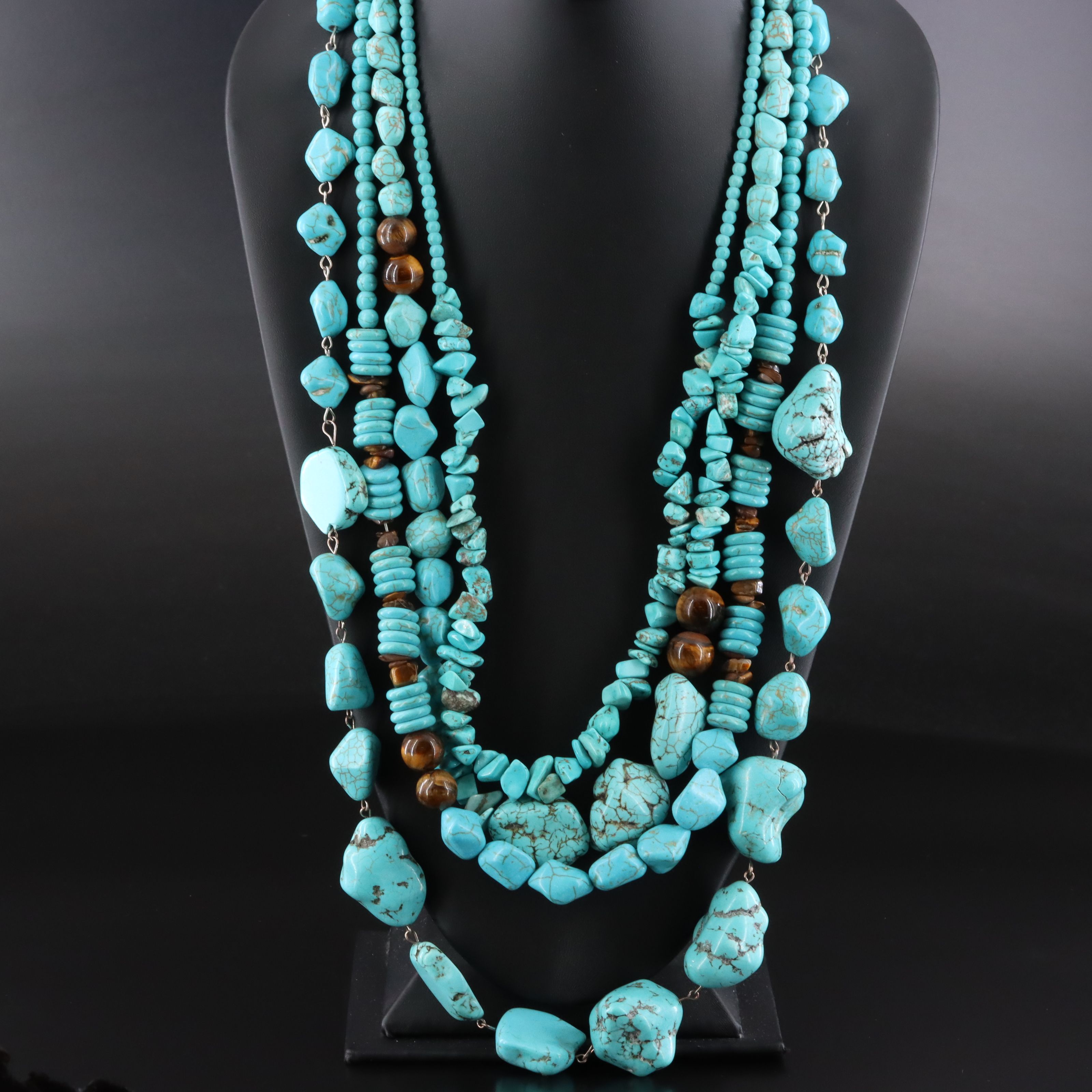 Magnesite and Tiger's Eye Multi-Strand Necklace