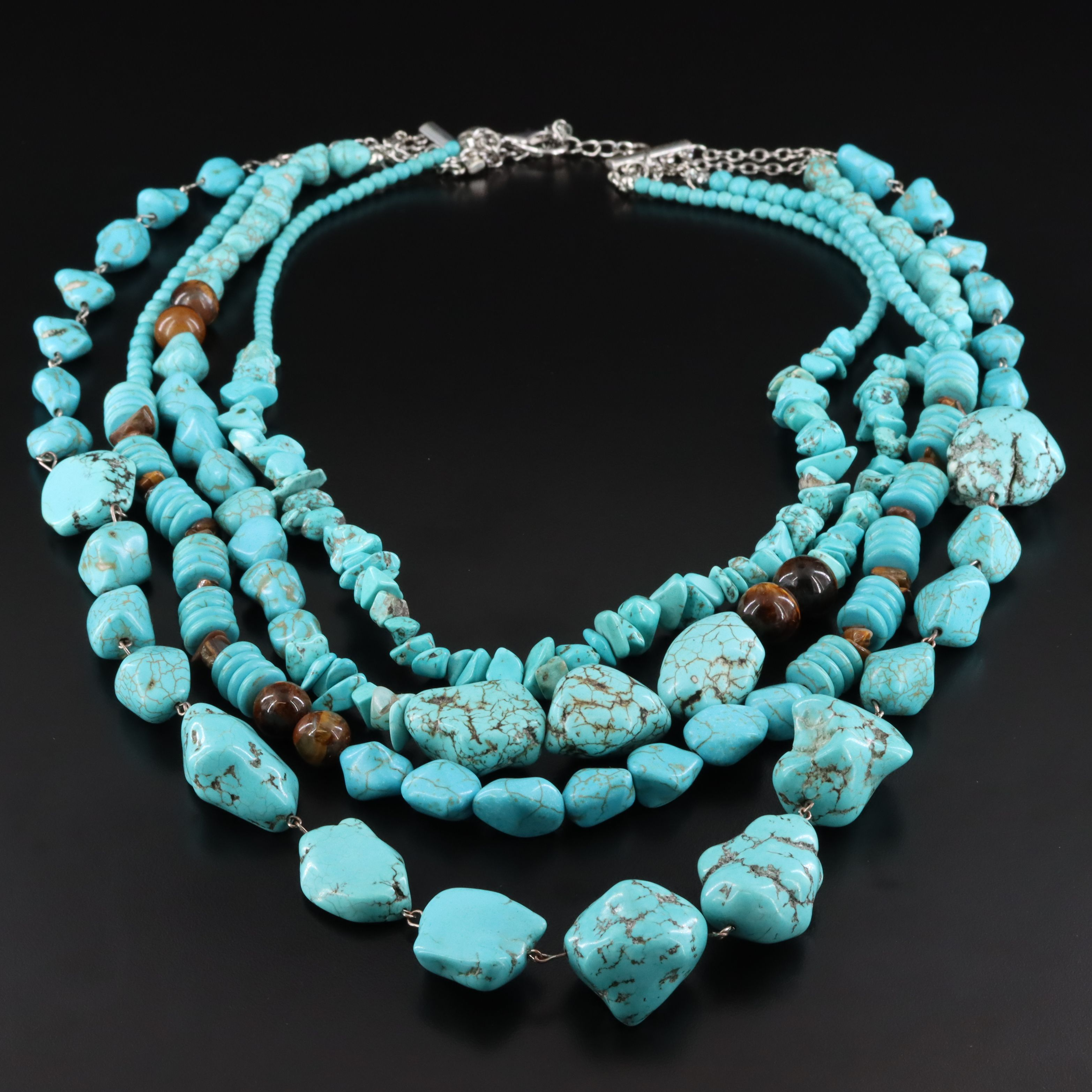 Magnesite and Tiger's Eye Multi-Strand Necklace