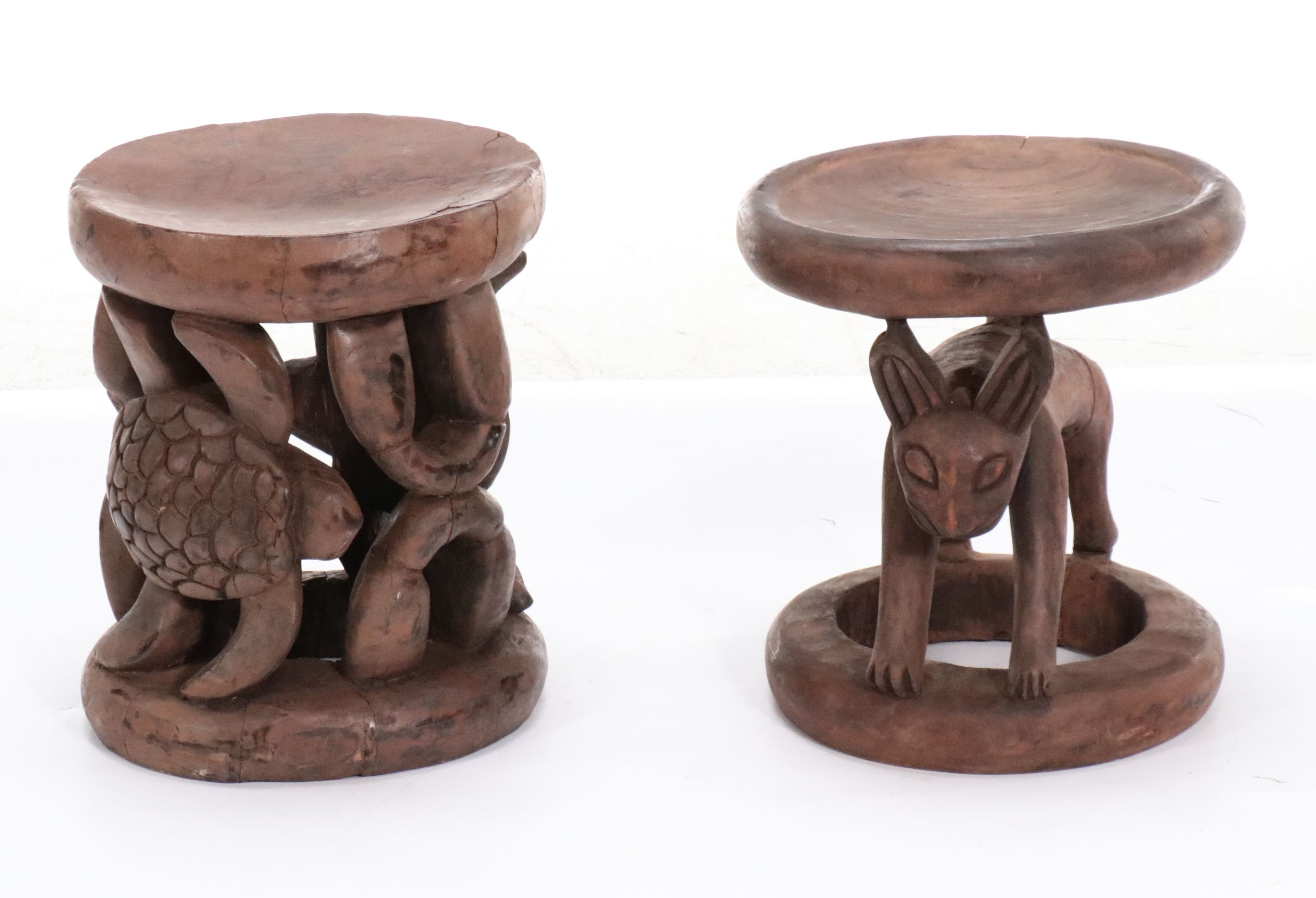 African Bamileke Style Hand-Carved Wooden Souvenir Stools