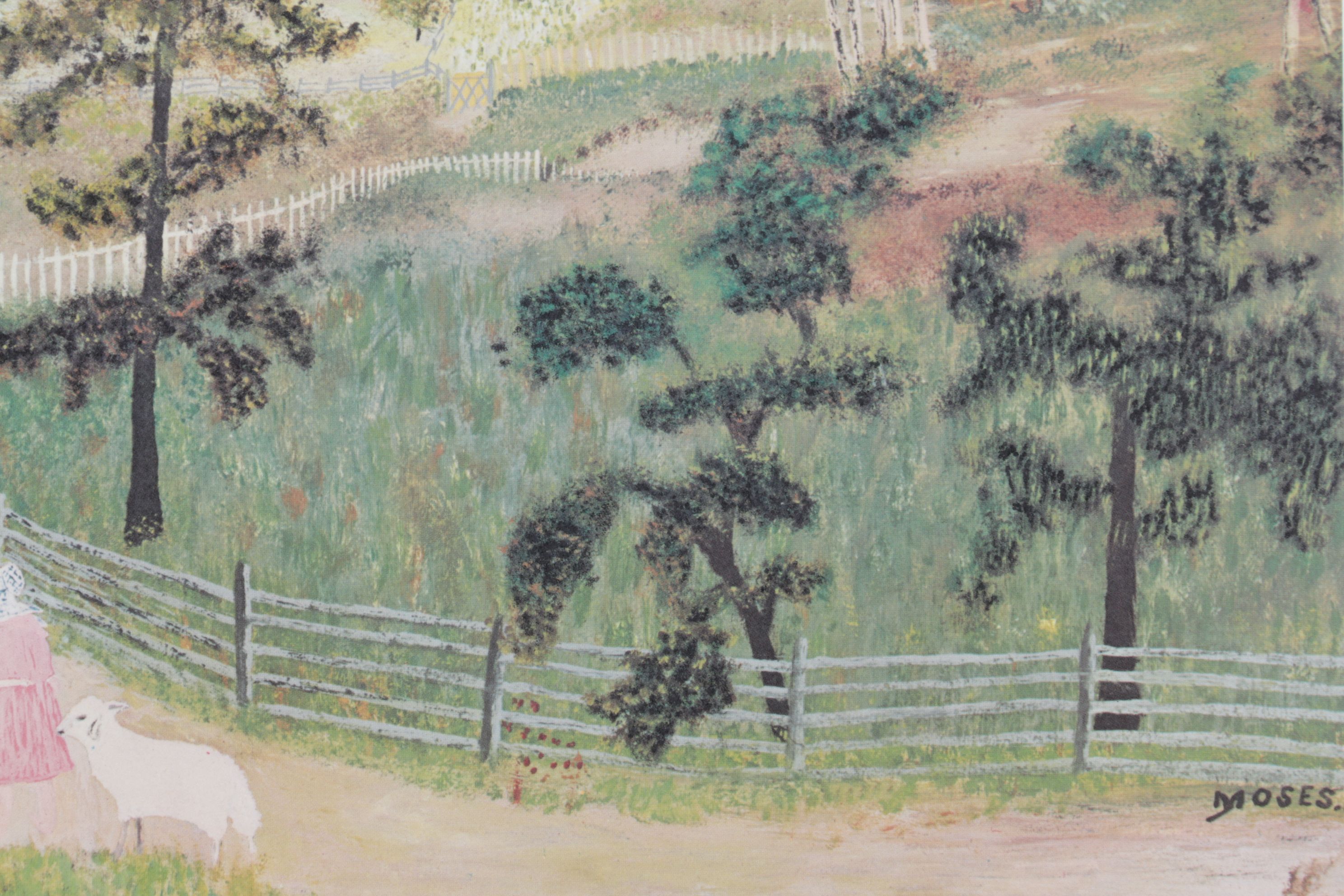 Grandma Moses Offset Lithograph "Mary and the Little Lamb," 1948