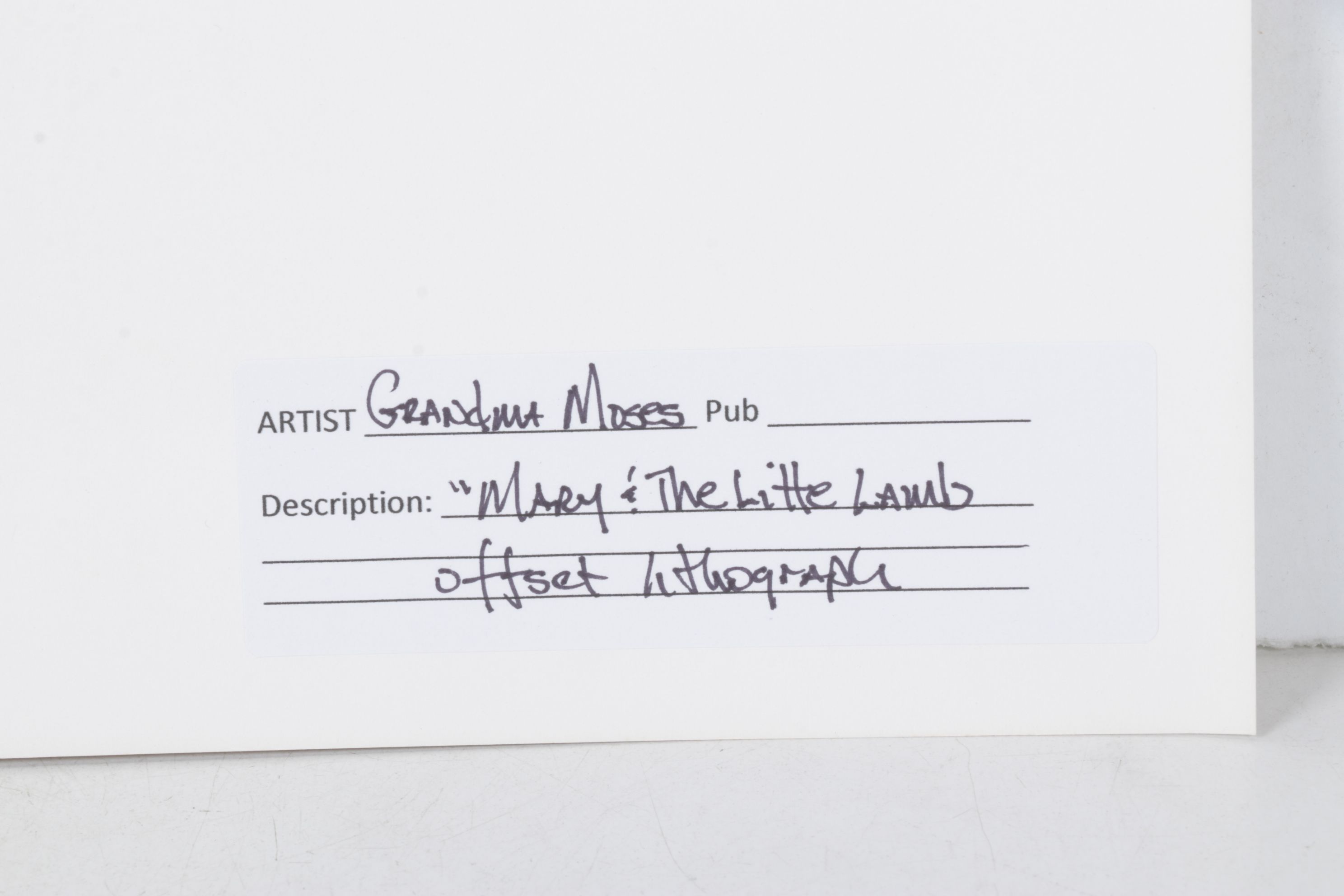 Grandma Moses Offset Lithograph "Mary and the Little Lamb," 1948