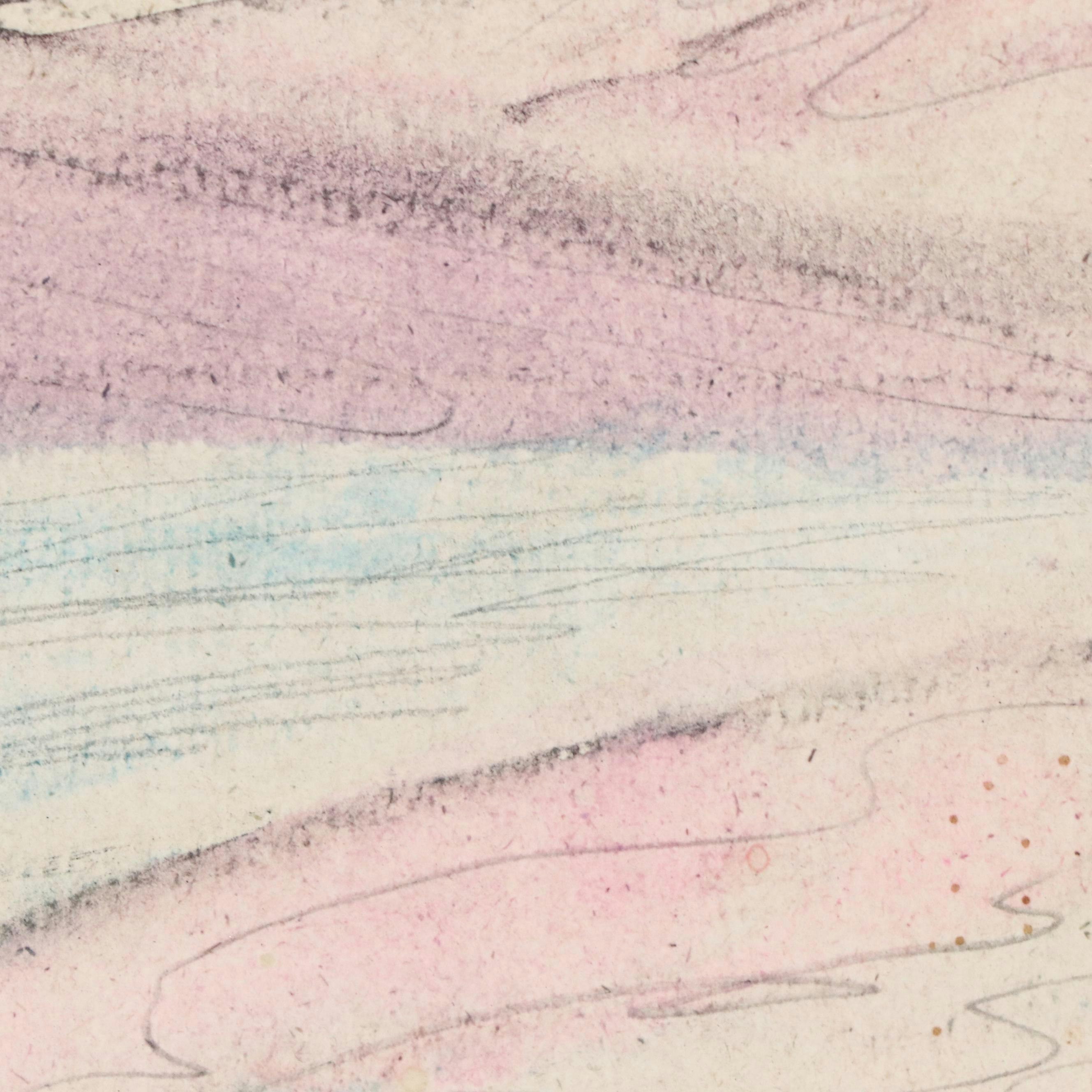 Harlan Hubbard Landscape Mixed Media Drawing "Cats Paw Near Madison," 1980