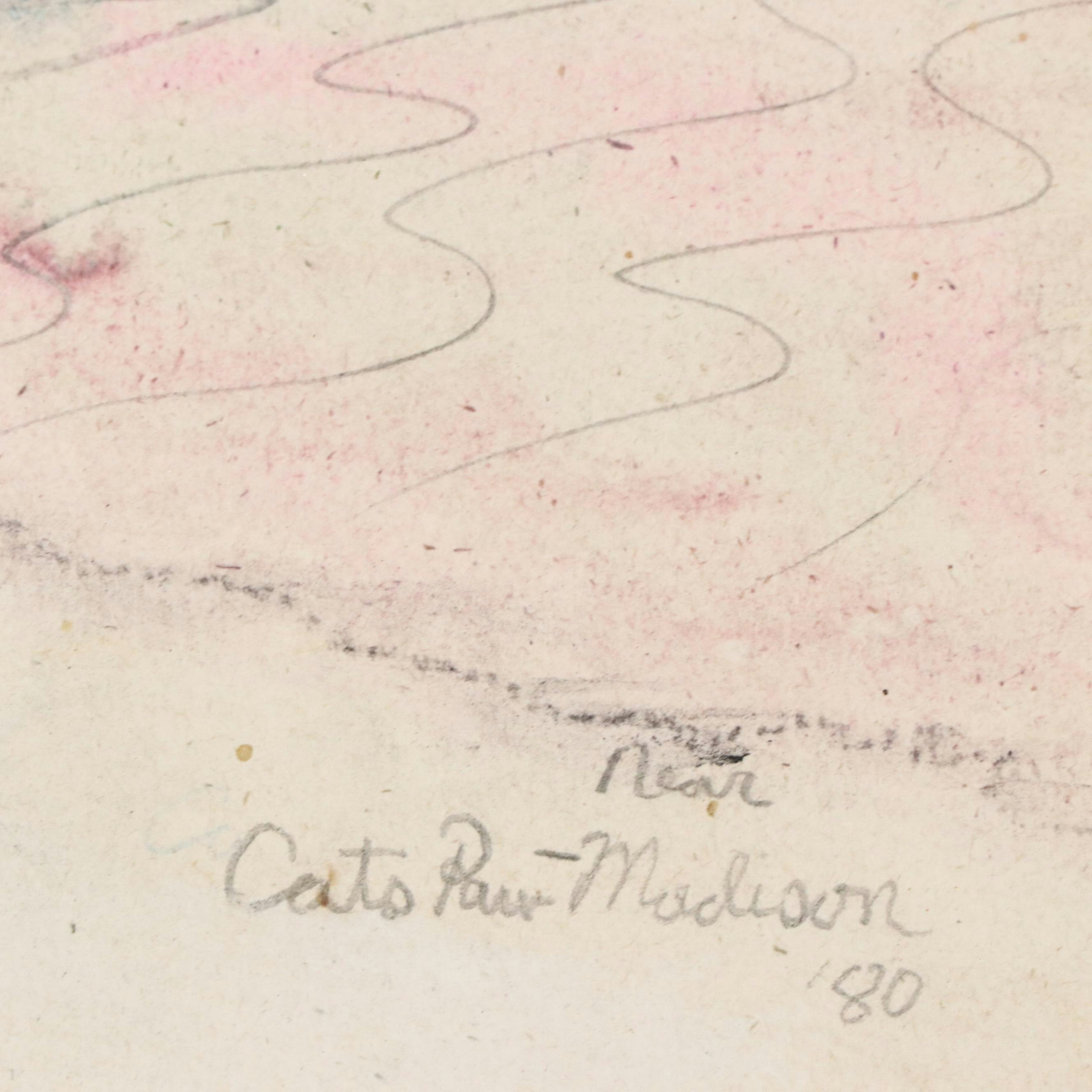 Harlan Hubbard Landscape Mixed Media Drawing "Cats Paw Near Madison," 1980