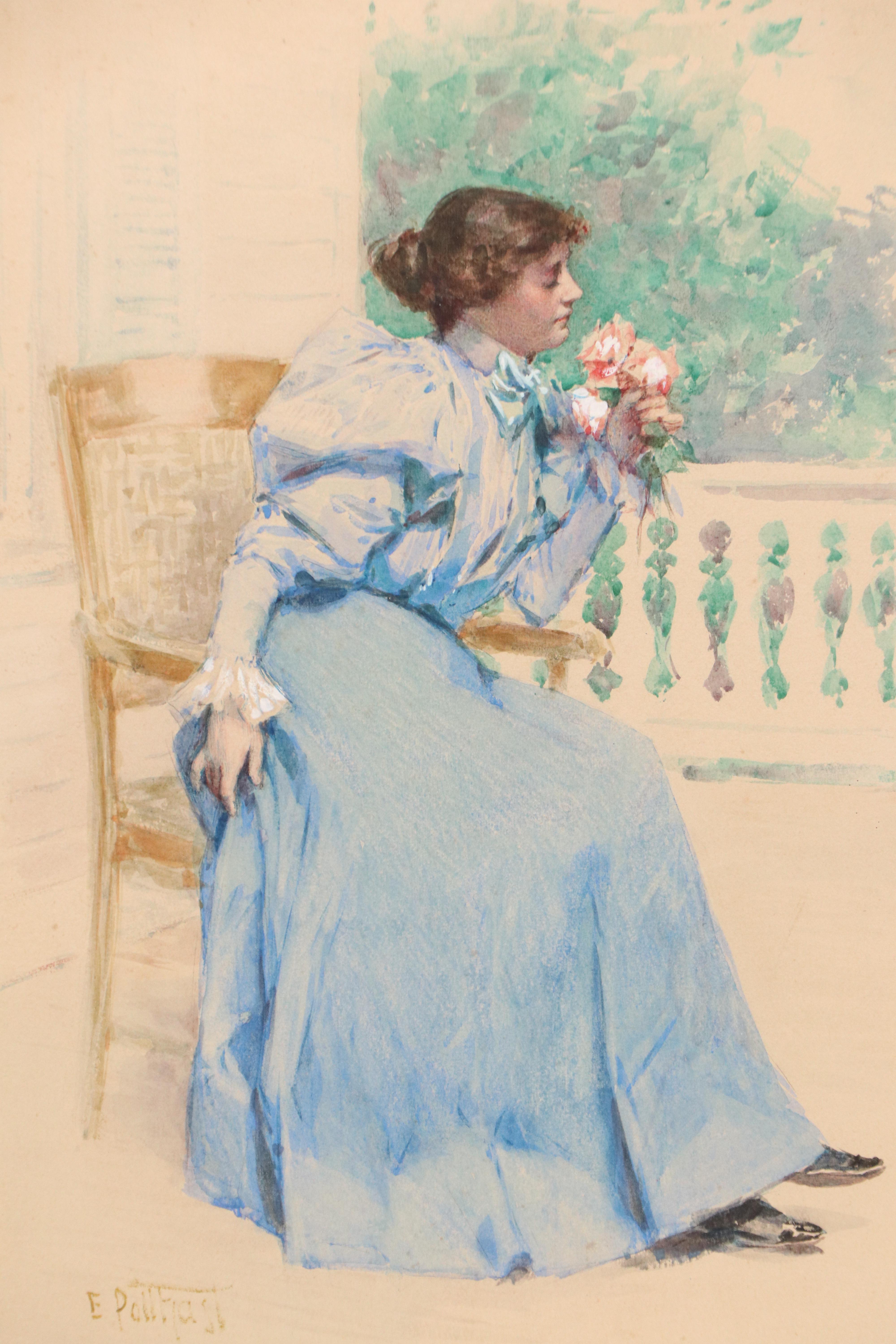 Edward Henry Potthast Watercolor "Bouquet from a Suitor," Circa 1895