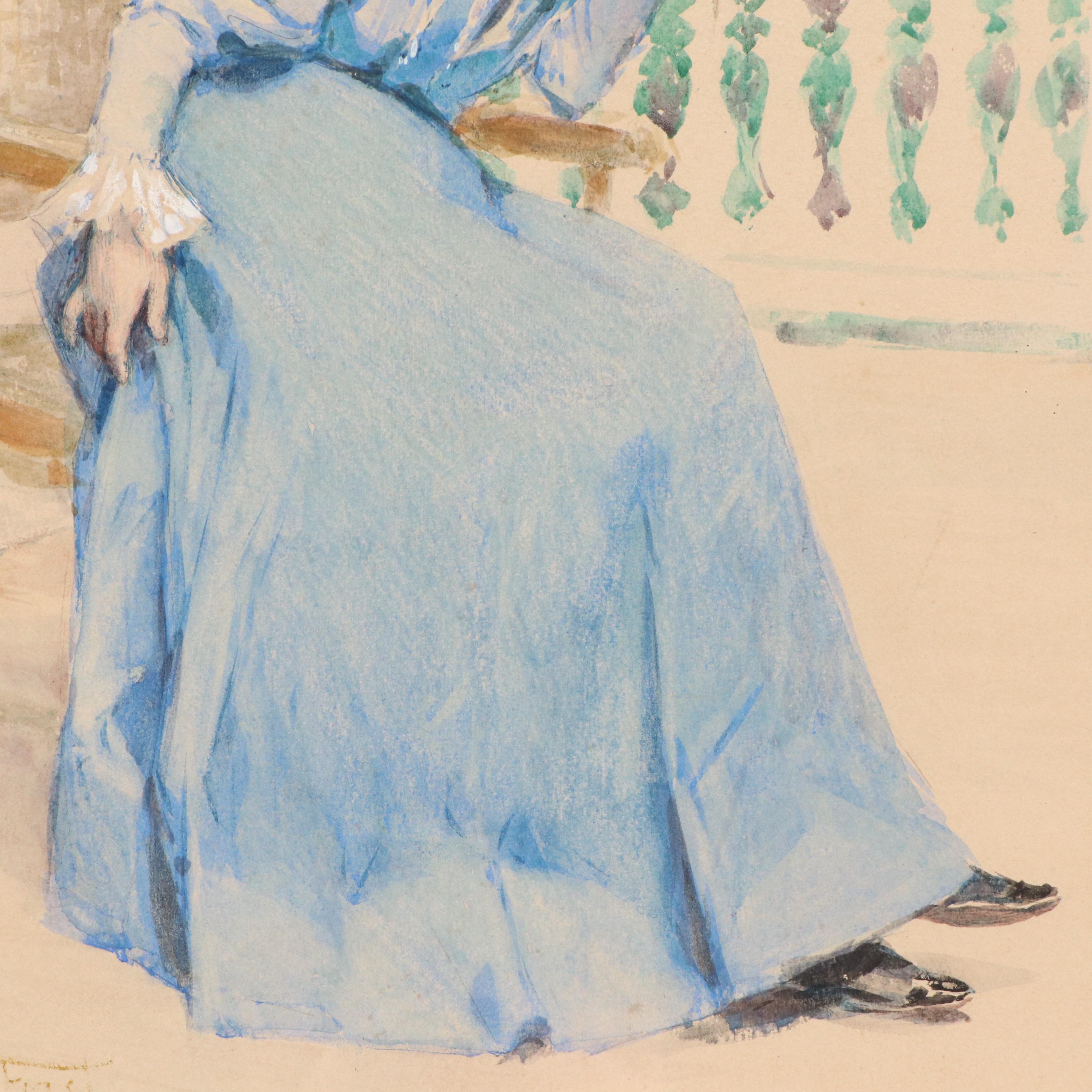 Edward Henry Potthast Watercolor "Bouquet from a Suitor," Circa 1895