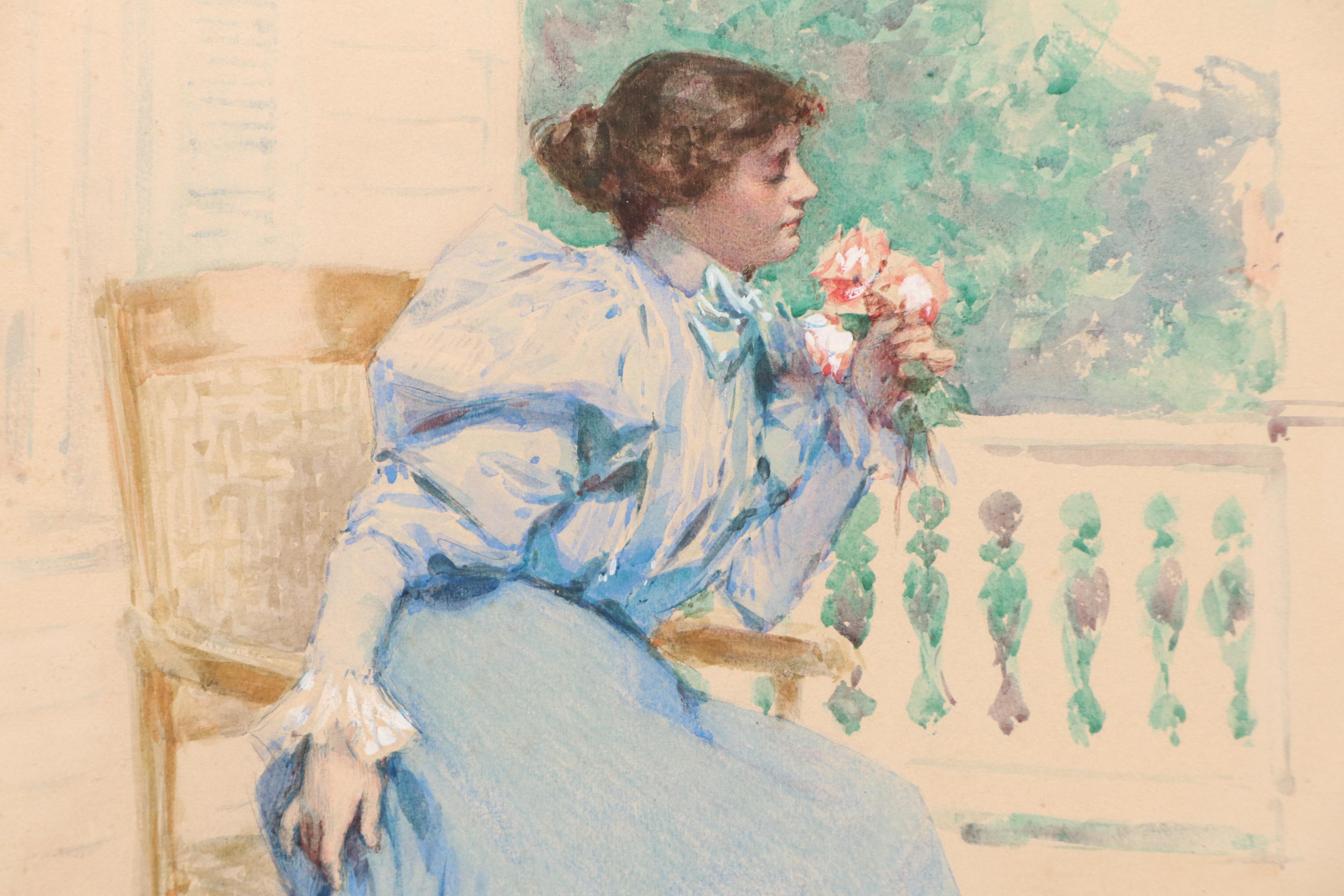 Edward Henry Potthast Watercolor "Bouquet from a Suitor," Circa 1895