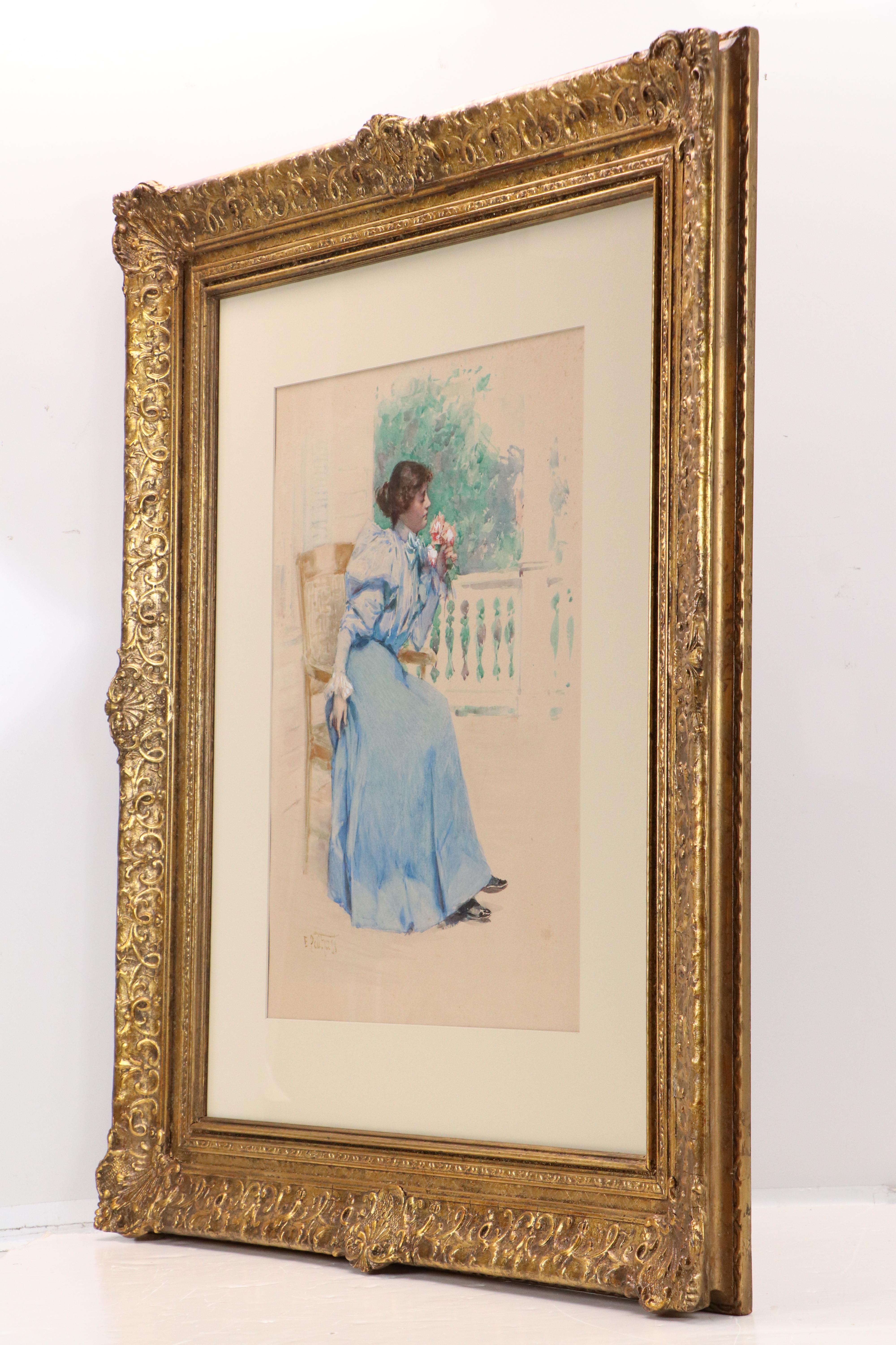 Edward Henry Potthast Watercolor "Bouquet from a Suitor," Circa 1895