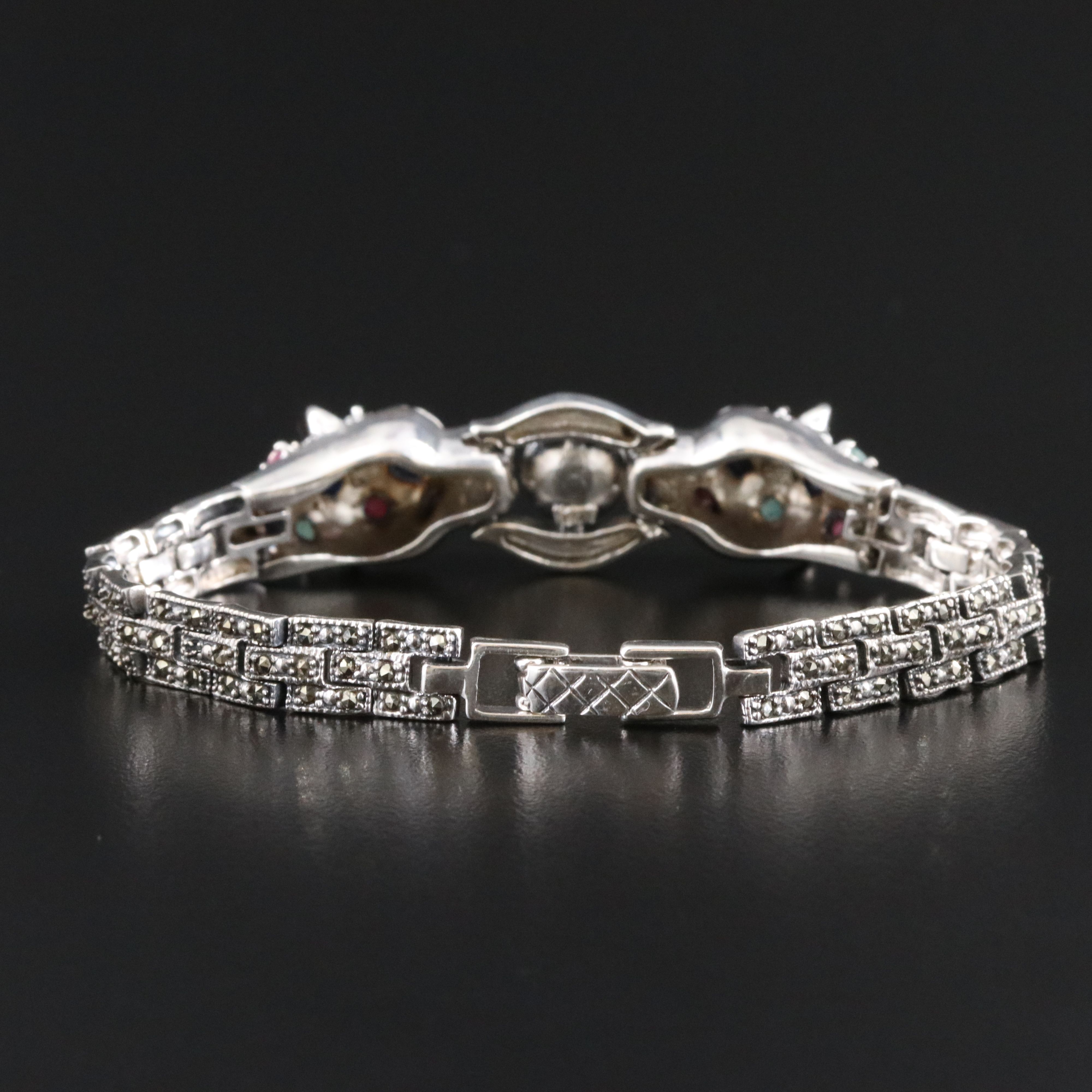 Sterling Pearl and Gemstone Jaguar Doorknocker Bracelet