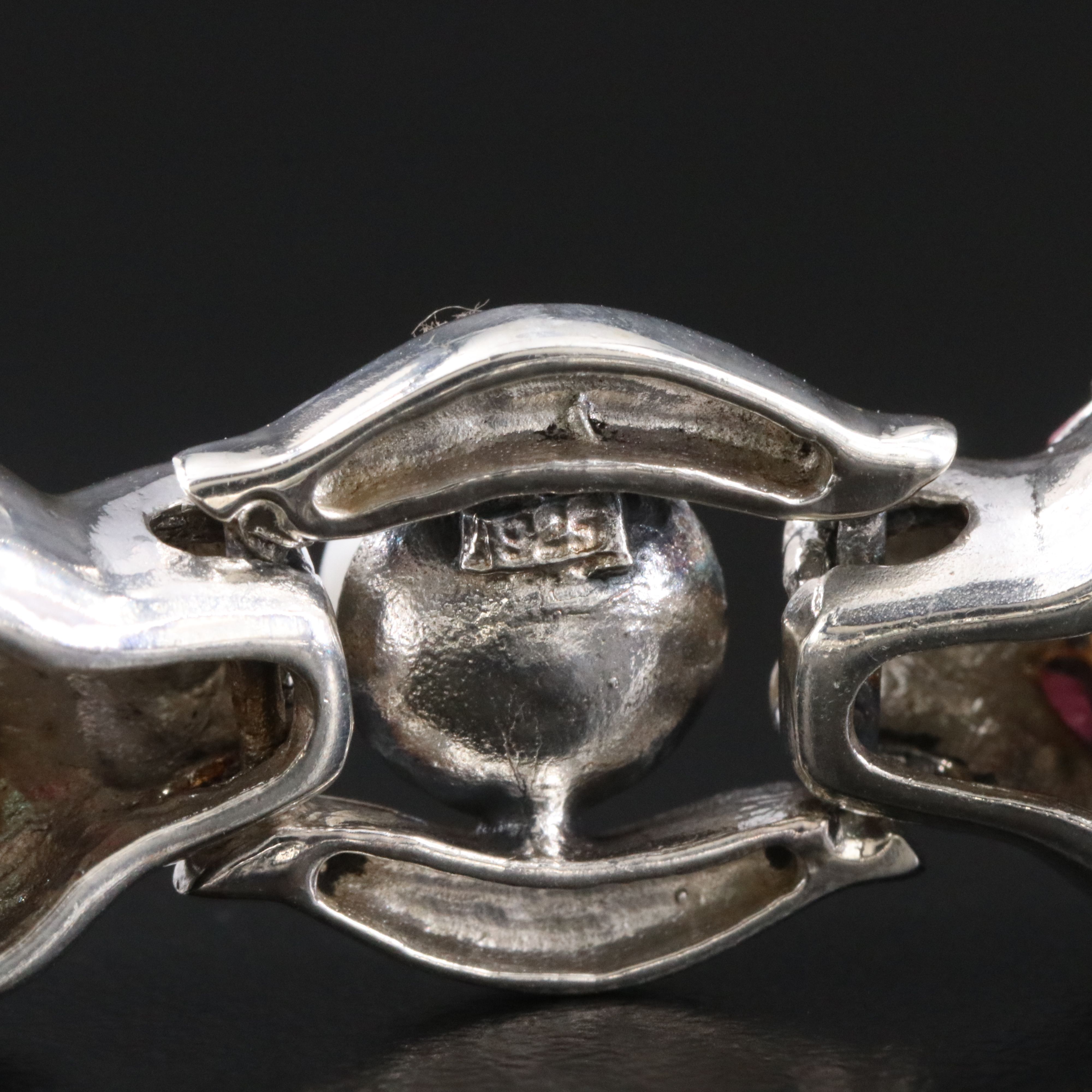 Sterling Pearl and Gemstone Jaguar Doorknocker Bracelet