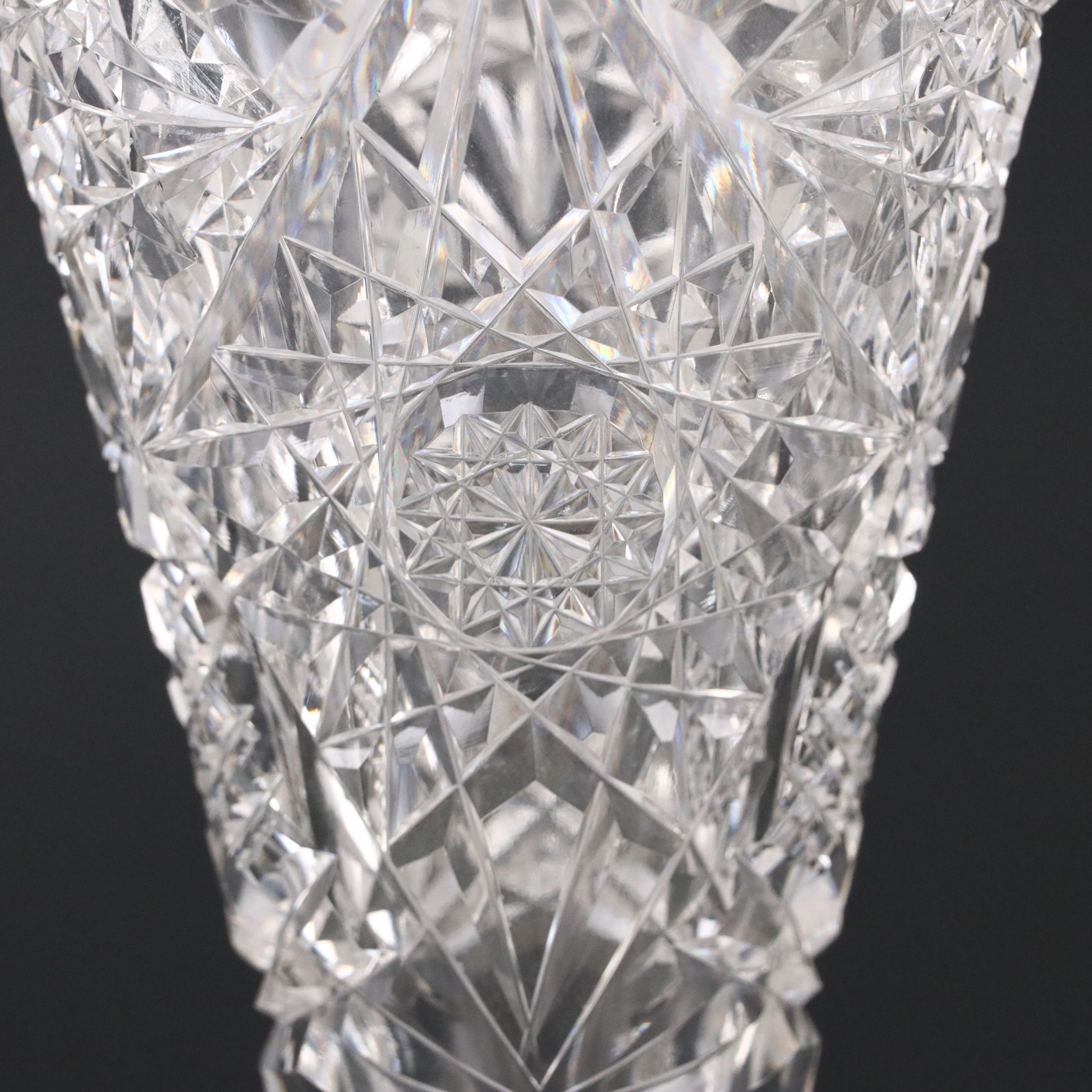 Pair of American Brilliant Style Cut Glass Trumpet Vases