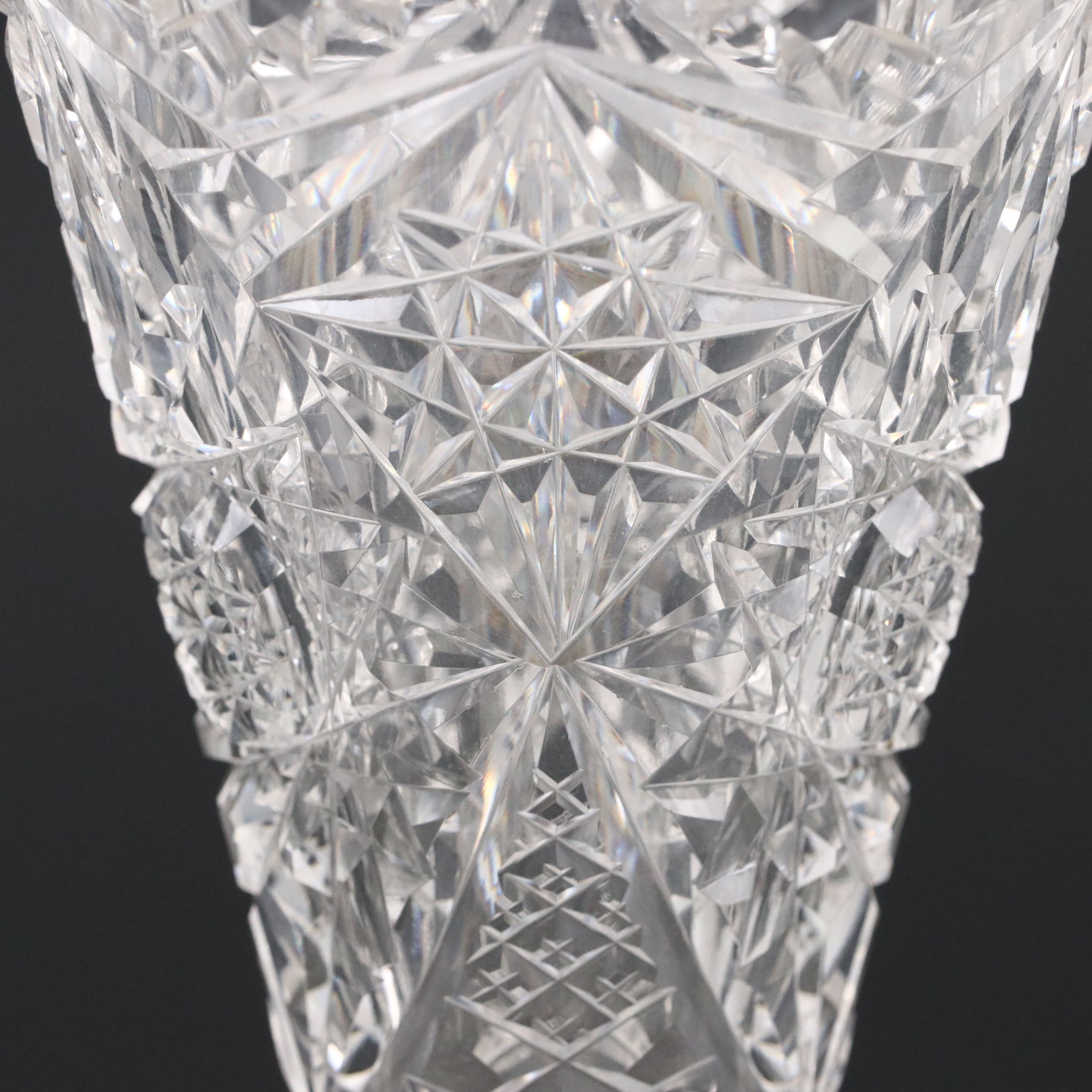 Pair of American Brilliant Style Cut Glass Trumpet Vases