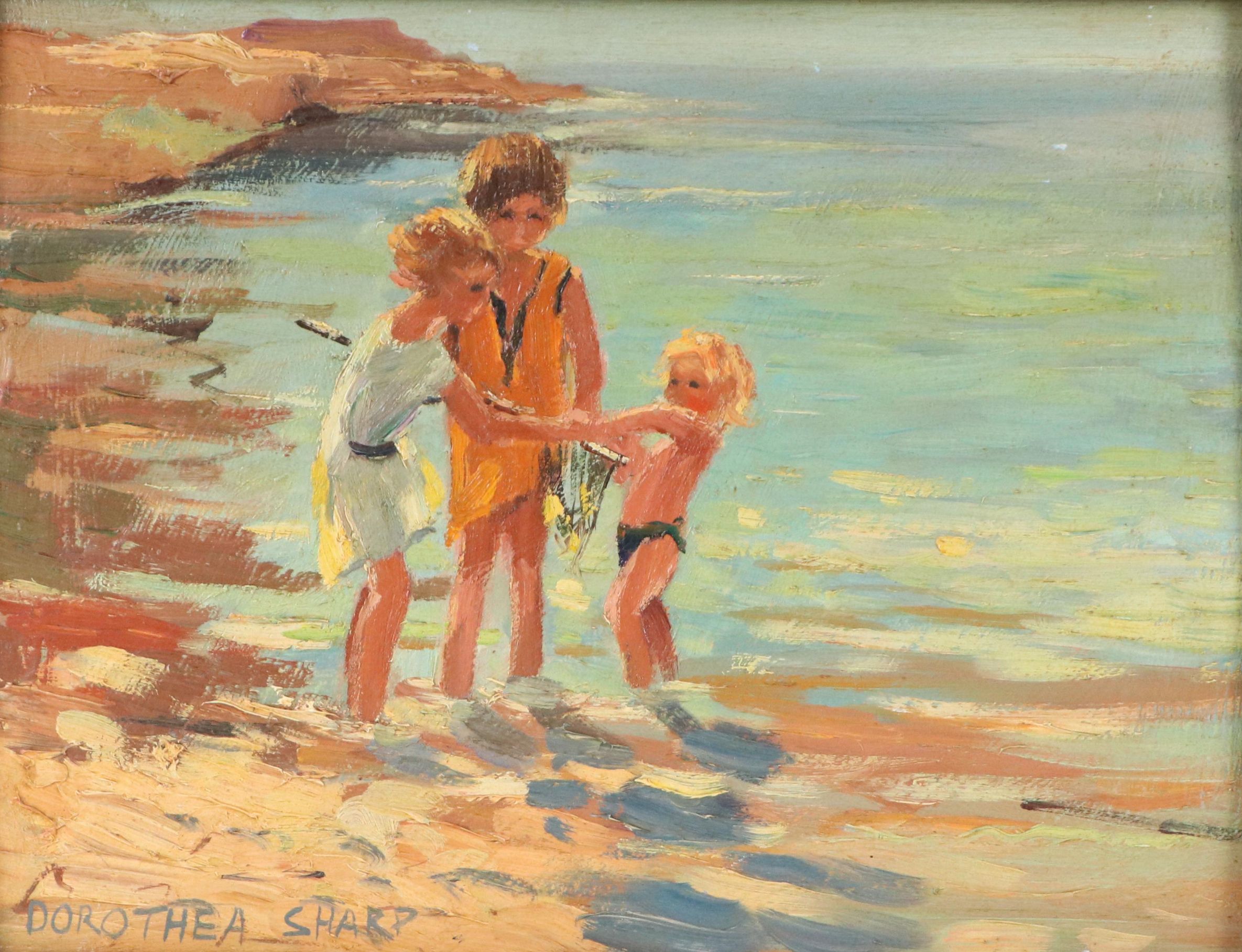 After Dorothea Sharp Oil Painting "At the Seaside," Mid-20th Century