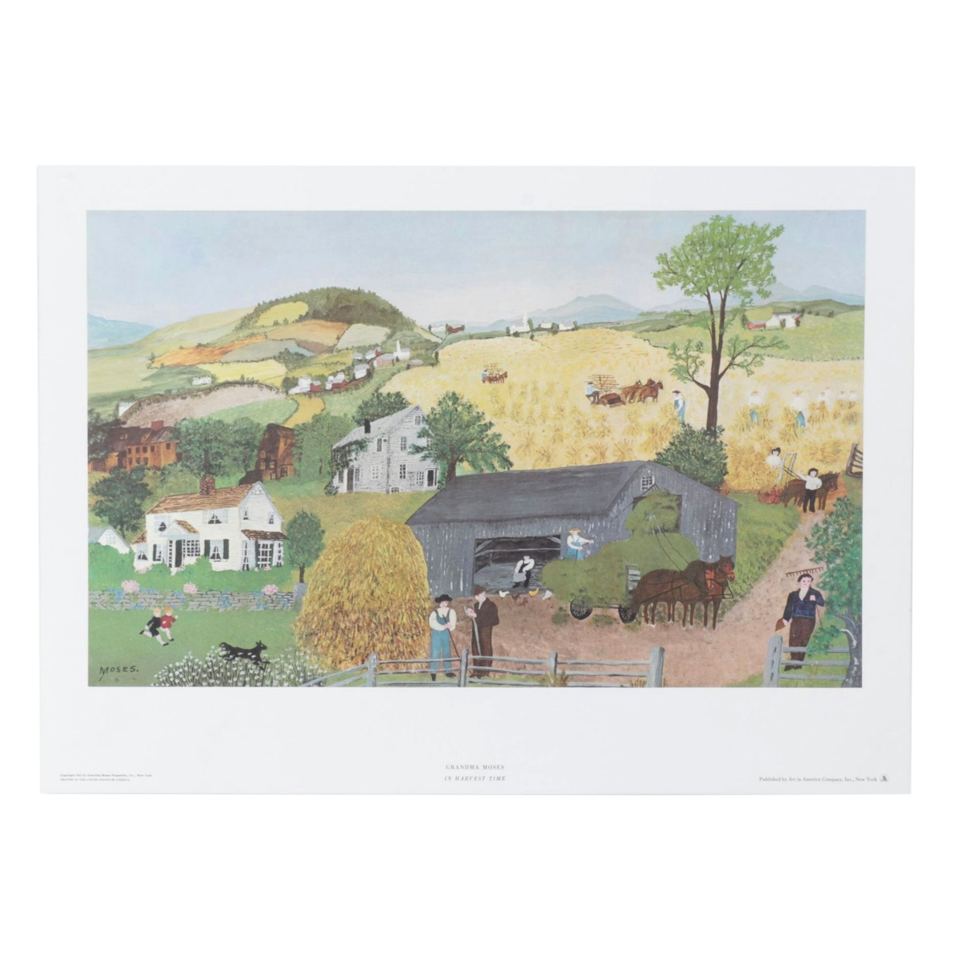 Grandma Moses Offset Lithograph "Harvest Time," 1947