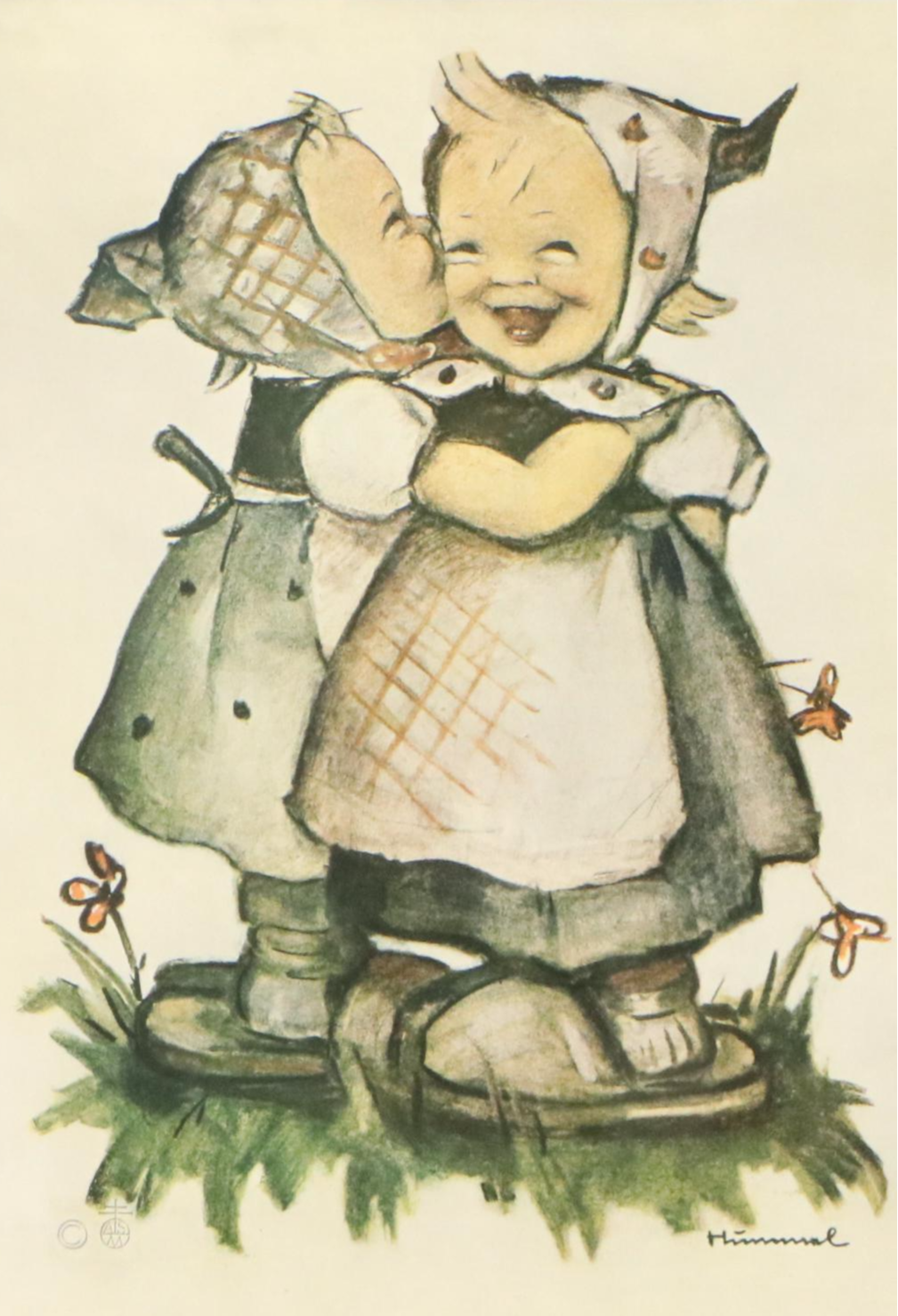 After M.I. Hummel Offset Lithographs of Caroling Boys and Little Girls Embracing