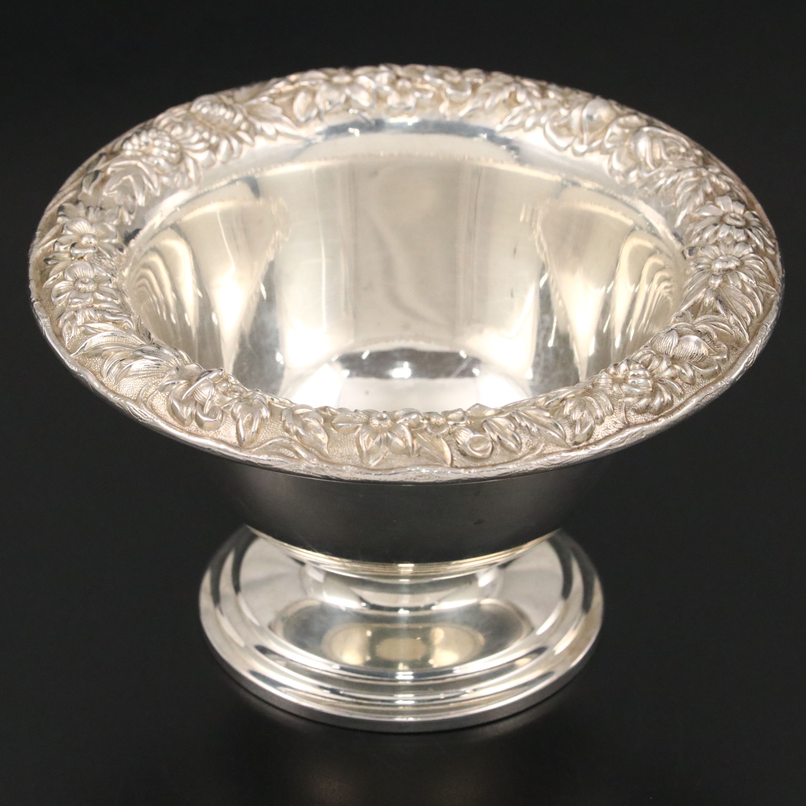 S. Kirk & Son Repoussé Sterling Silver Pedestal Bowl with English Sterling Box