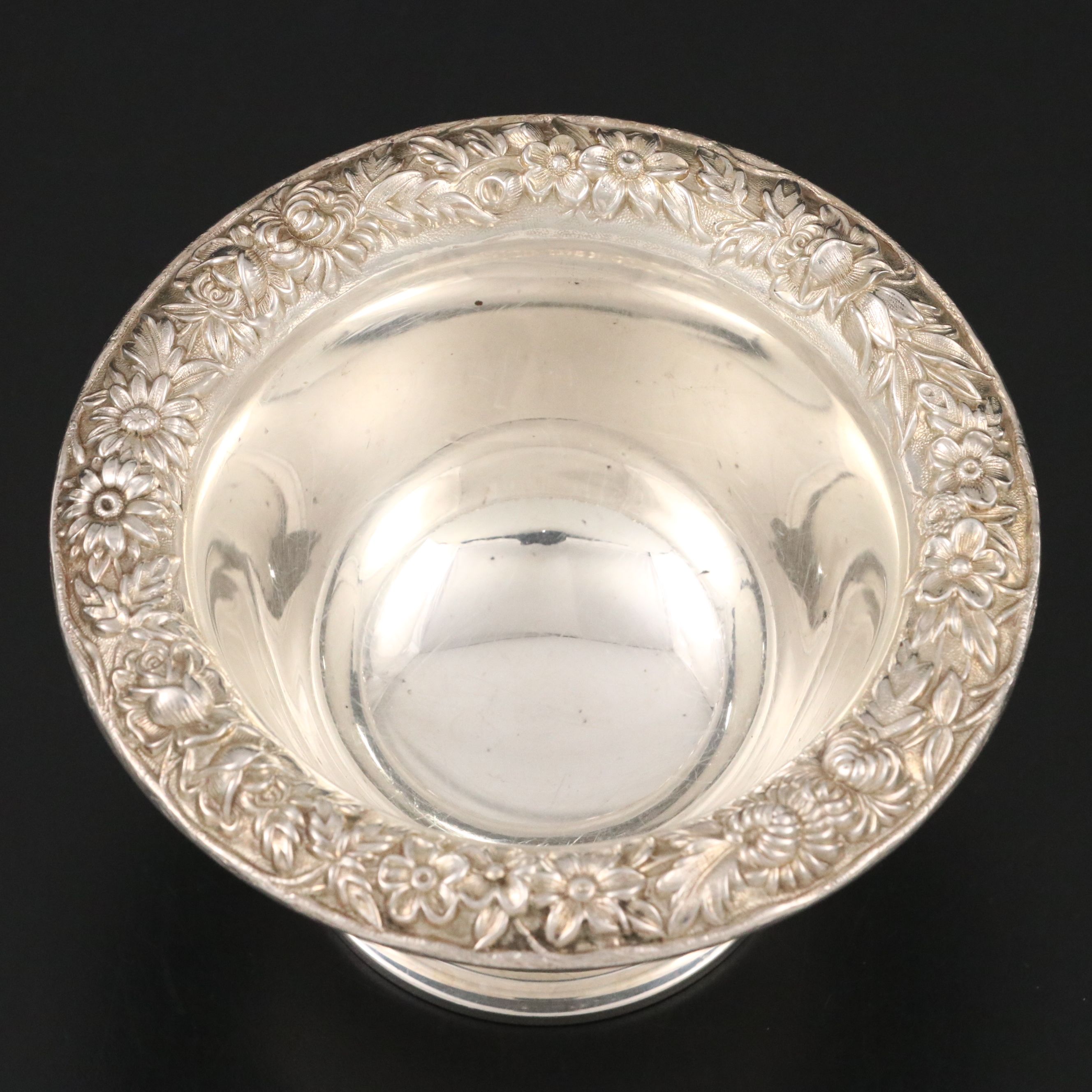 S. Kirk & Son Repoussé Sterling Silver Pedestal Bowl with English Sterling Box