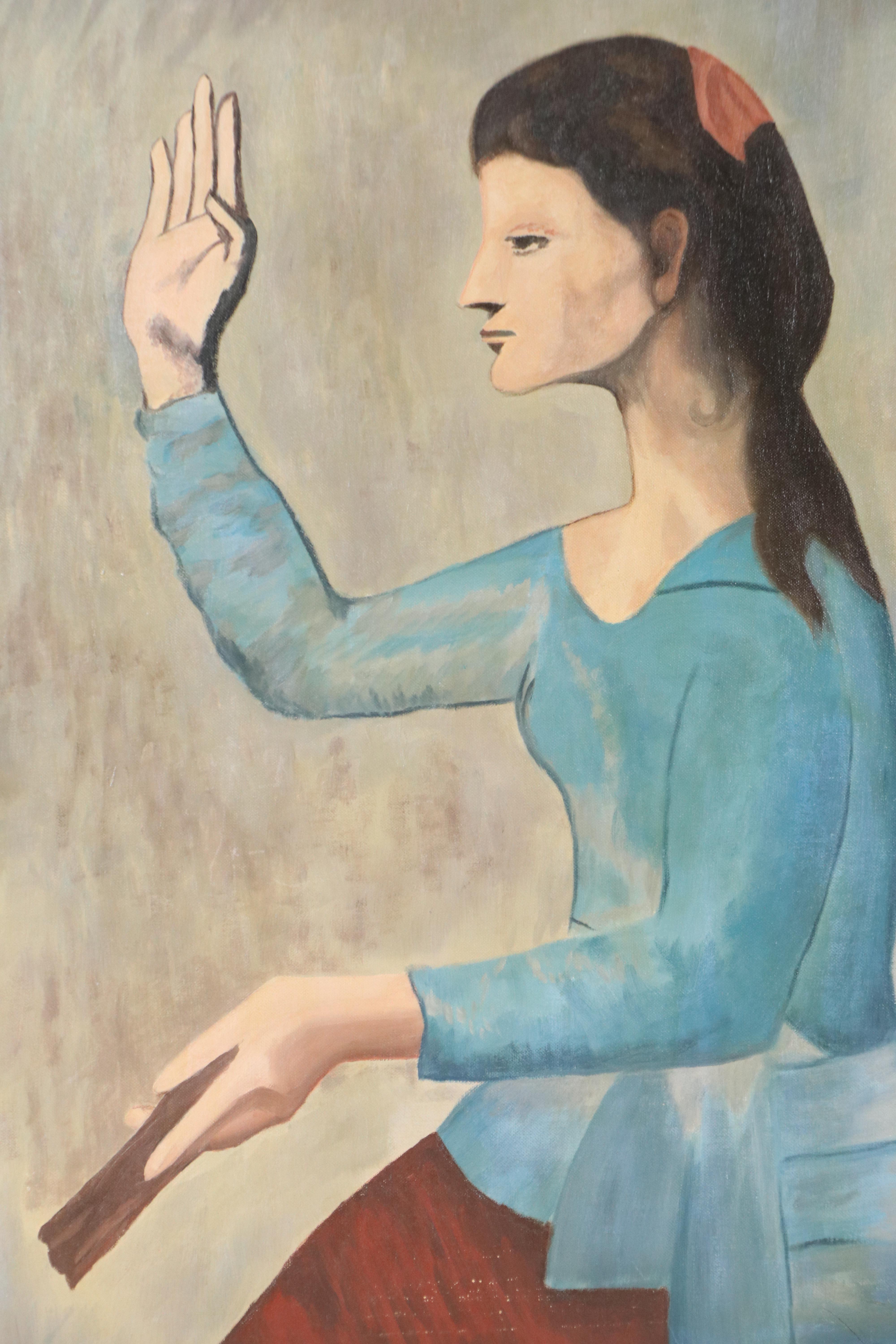 Oil Painting After Pablo Picasso "Woman with Fan"