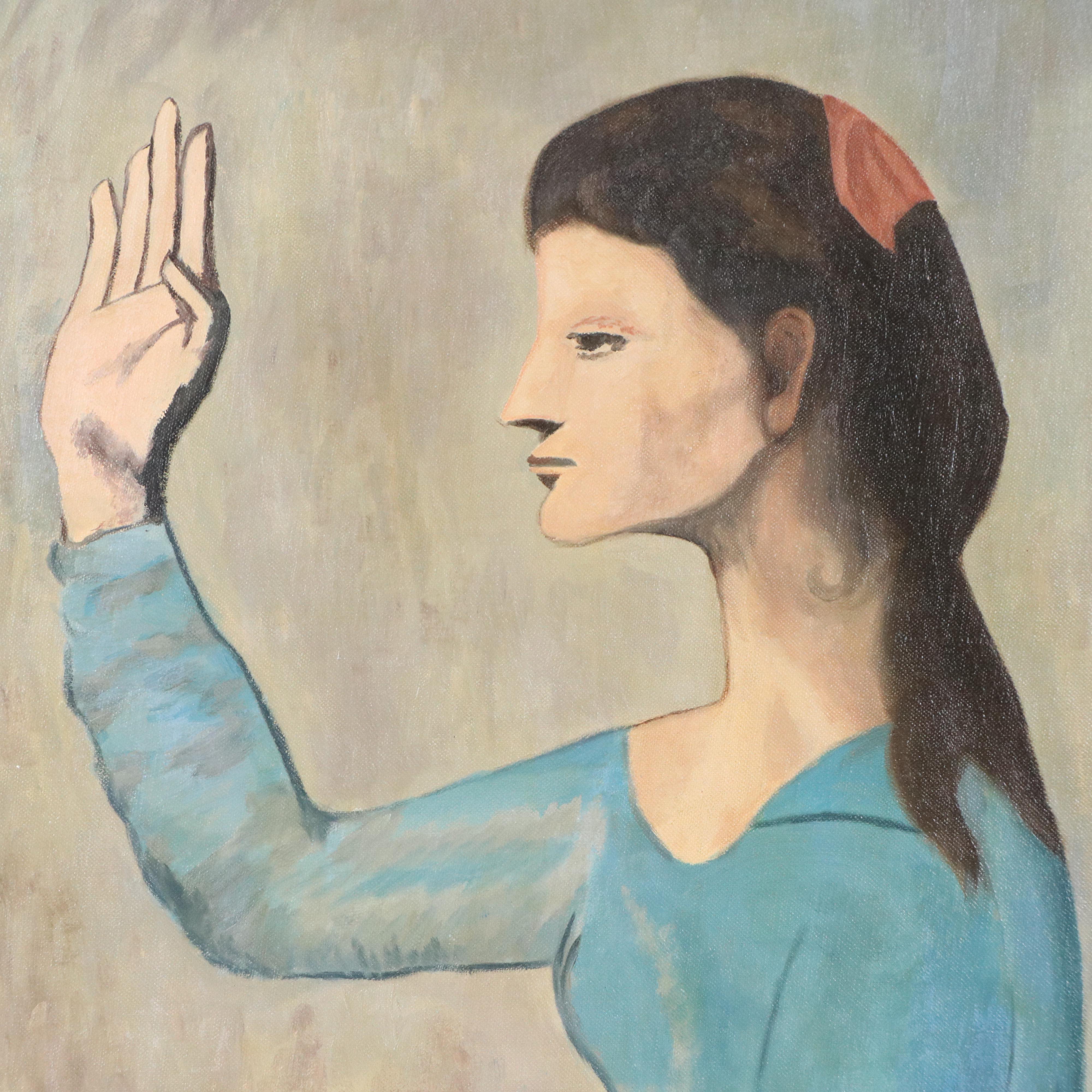 Oil Painting After Pablo Picasso "Woman with Fan"