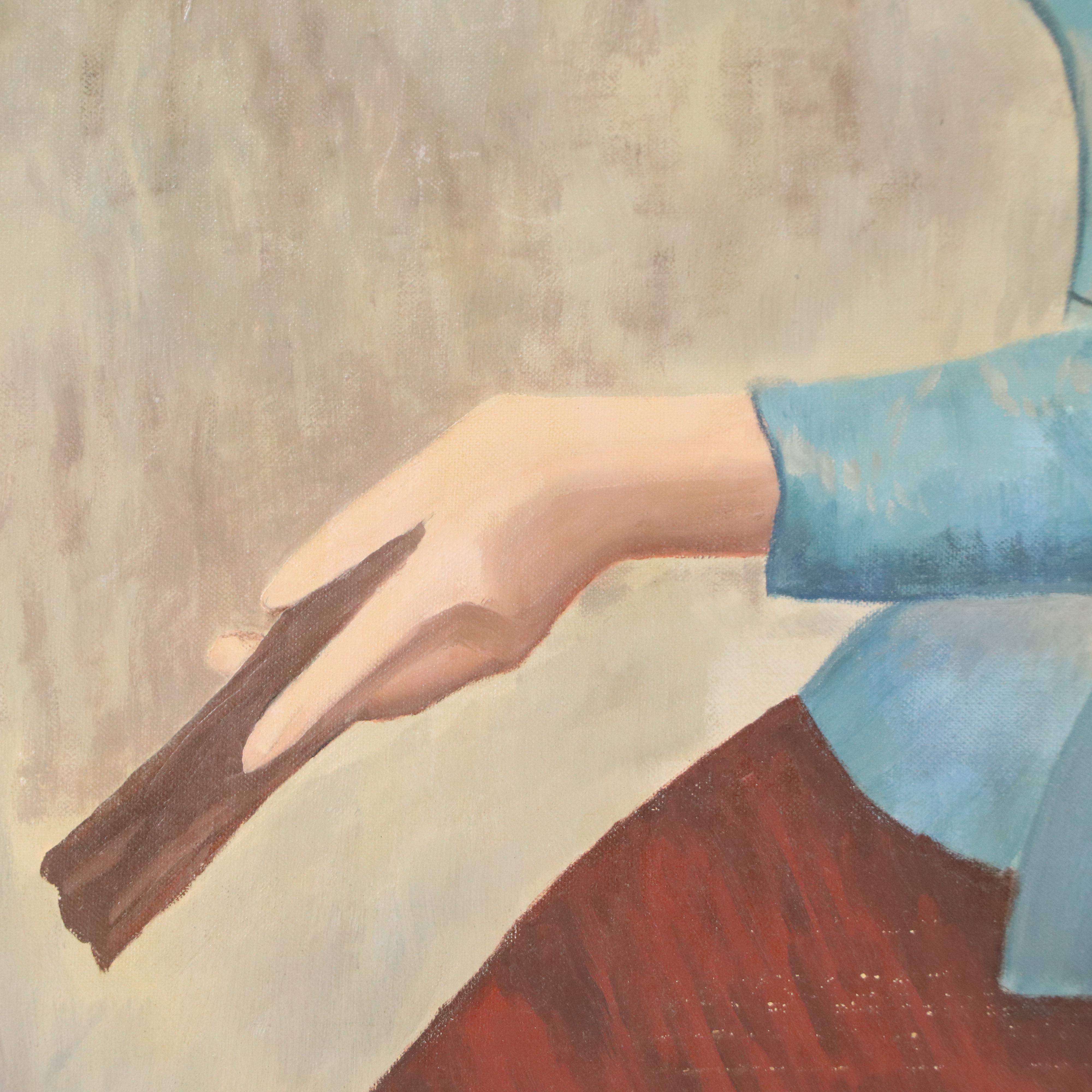 Oil Painting After Pablo Picasso "Woman with Fan"