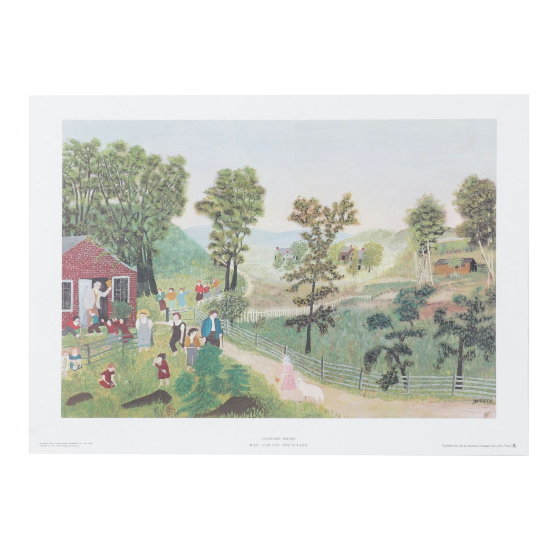 Grandma Moses Offset Lithograph "Mary and the Little Lamb," 1948