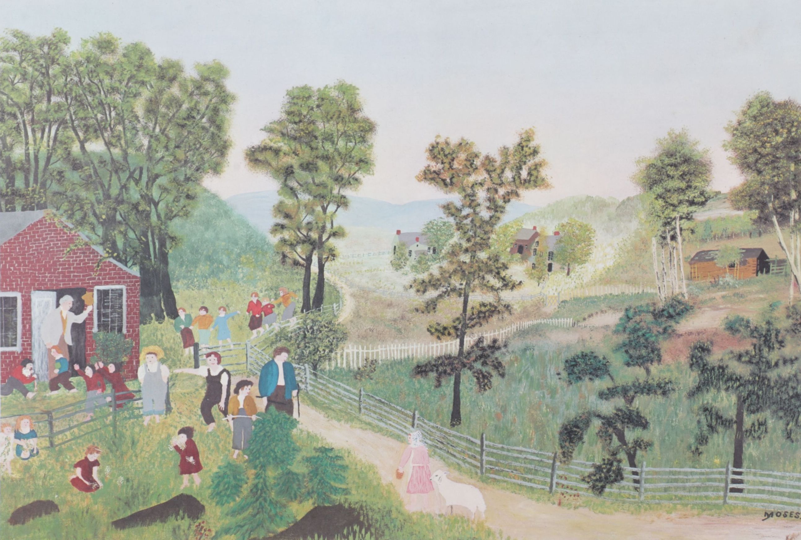 Grandma Moses Offset Lithograph "Mary and the Little Lamb," 1948