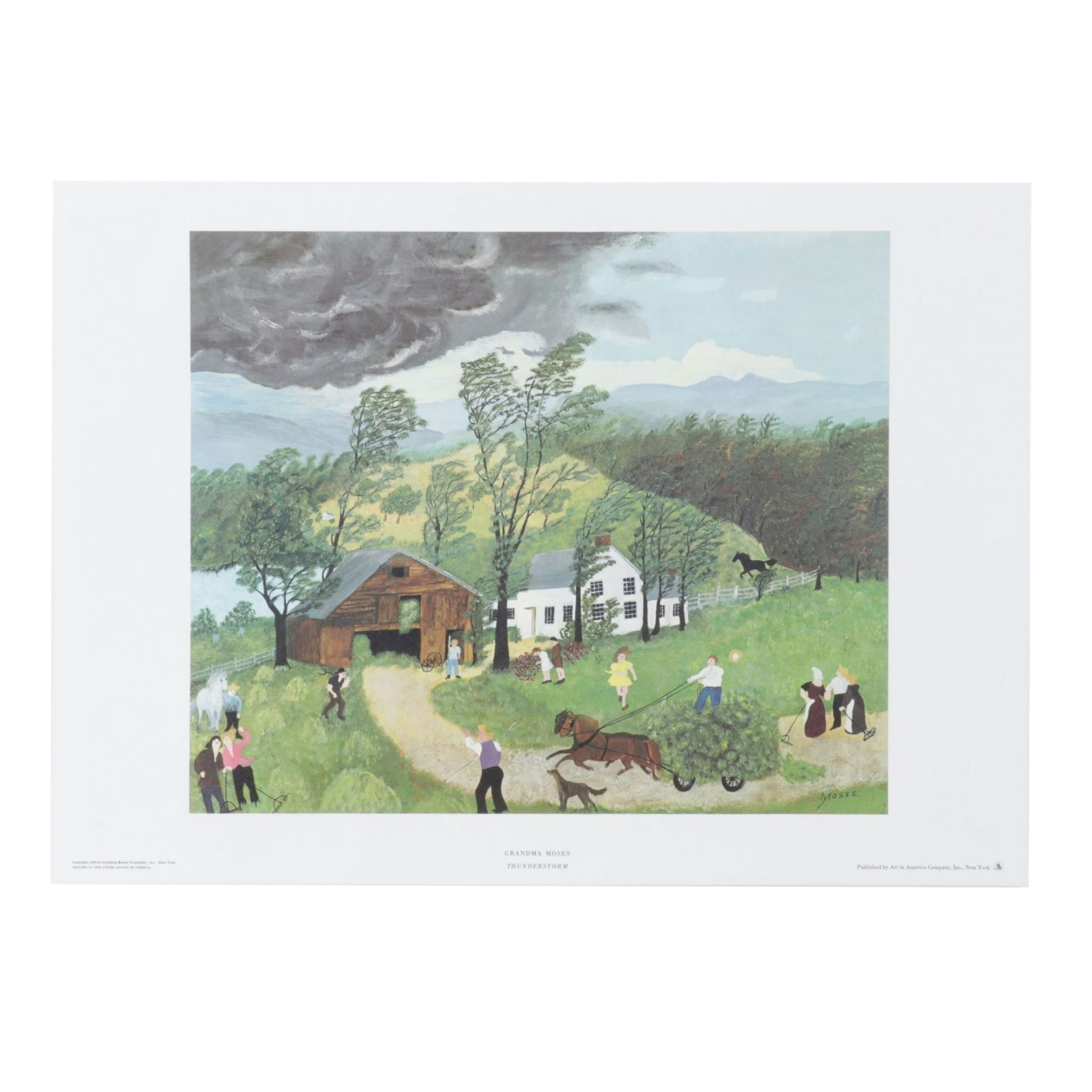 Grandma Moses Offset Ligthograph "Thunderstorm," 1951