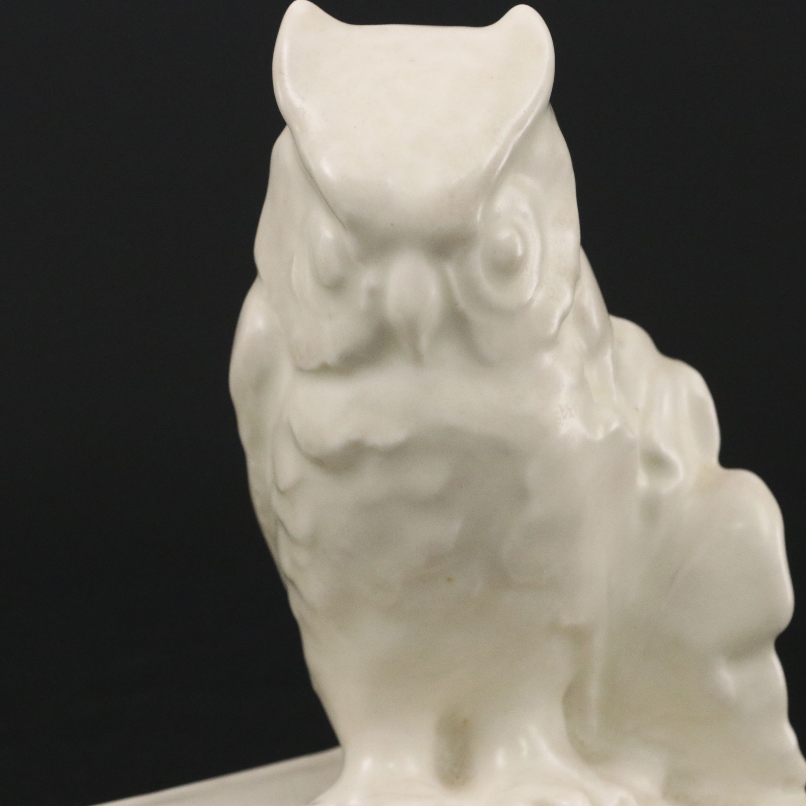 Rookwood Pottery White Ceramic Owl Bookends, 1941