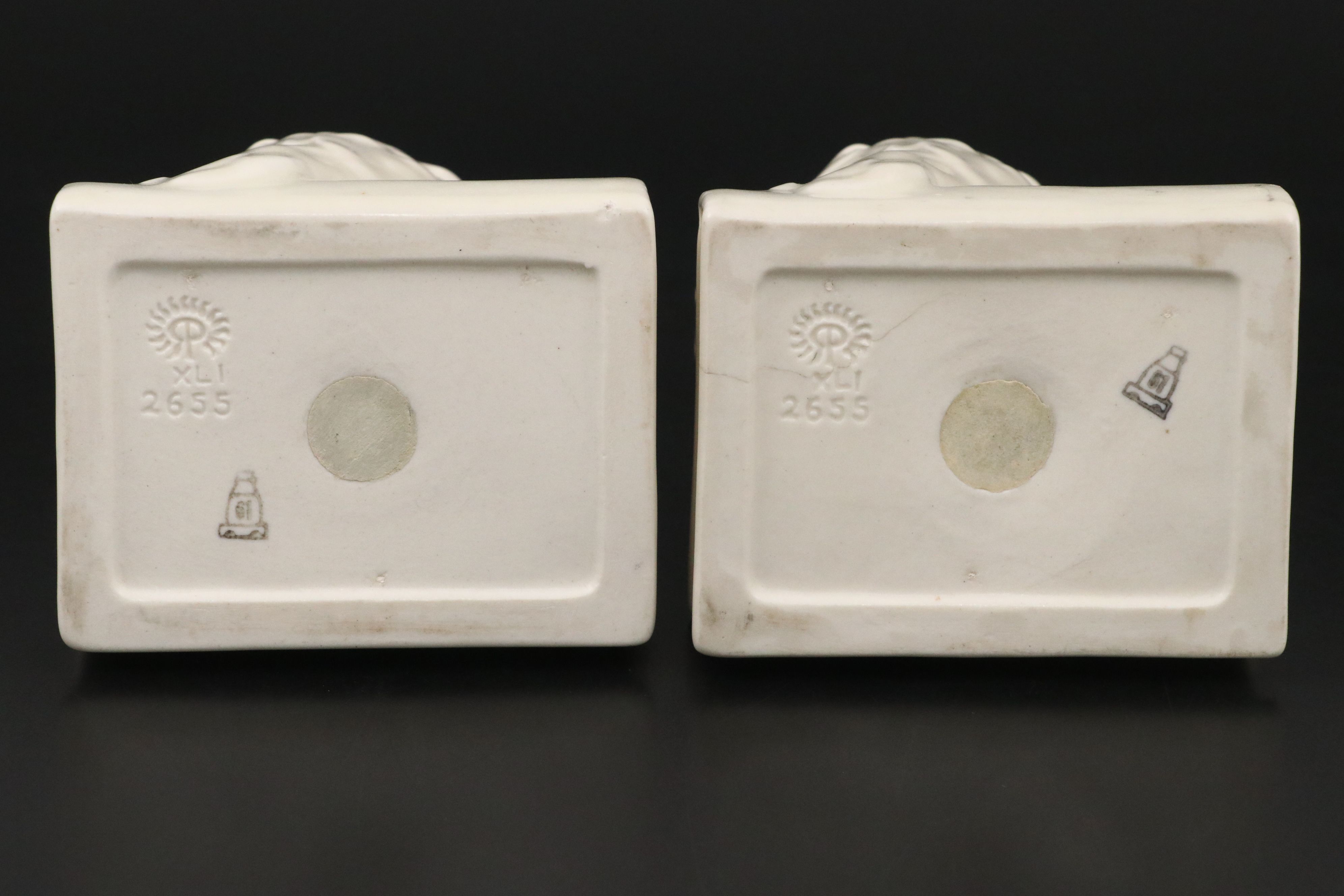 Rookwood Pottery White Ceramic Owl Bookends, 1941