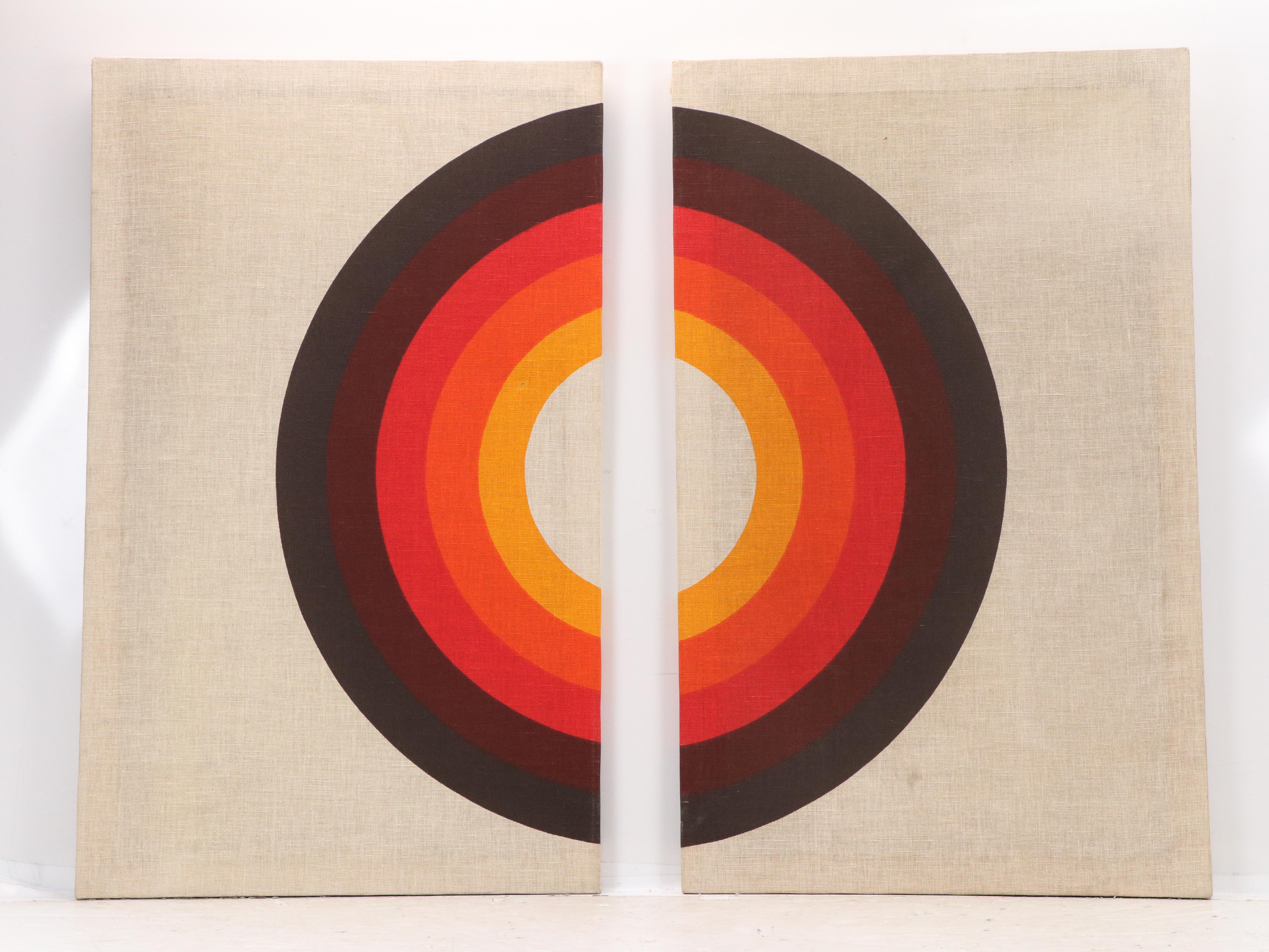 Verner Panton Style Stretched Textile Panels with Geometric Curves