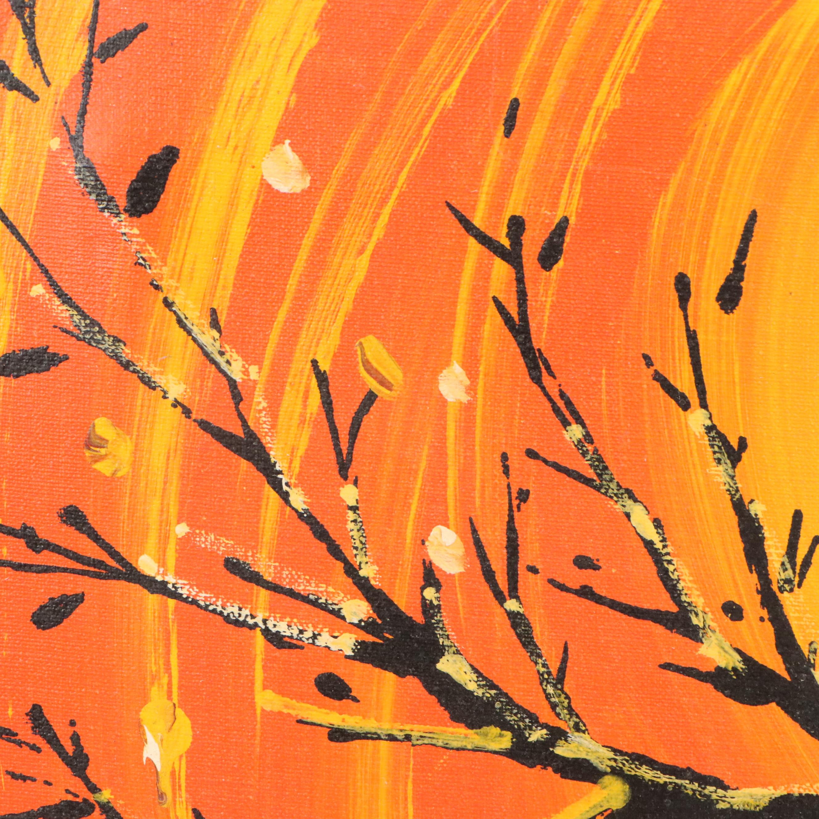 C. Roberts Acrylic Painting of Pair of Owls in Tree, Mid to Late 20th C.