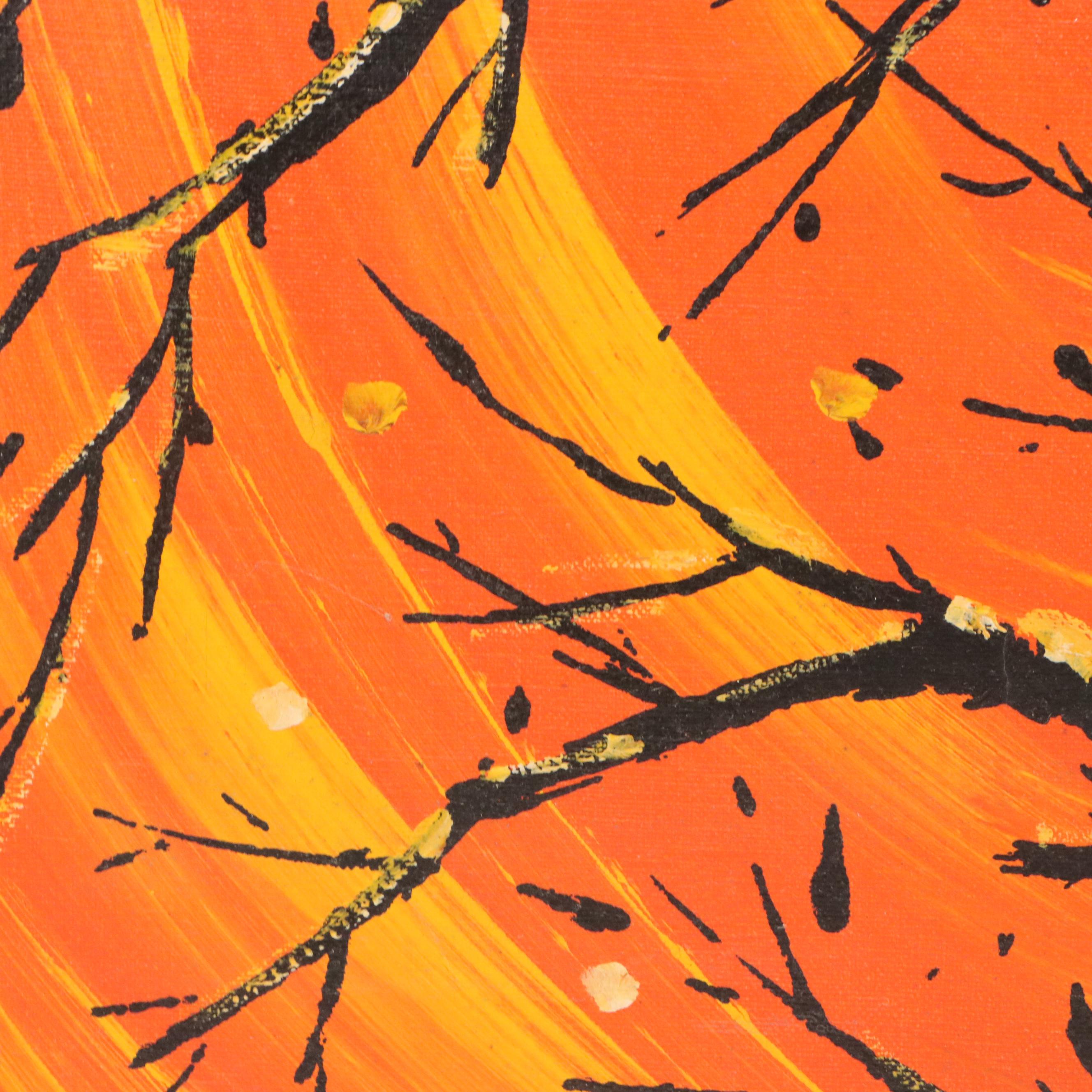 C. Roberts Acrylic Painting of Pair of Owls in Tree, Mid to Late 20th C.