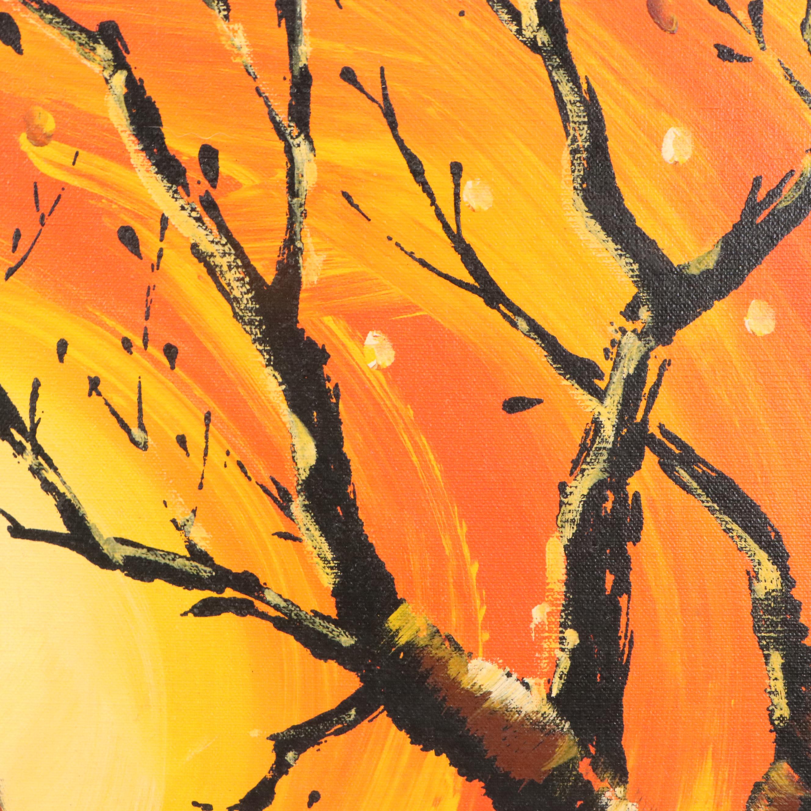 C. Roberts Acrylic Painting of Pair of Owls in Tree, Mid to Late 20th C.