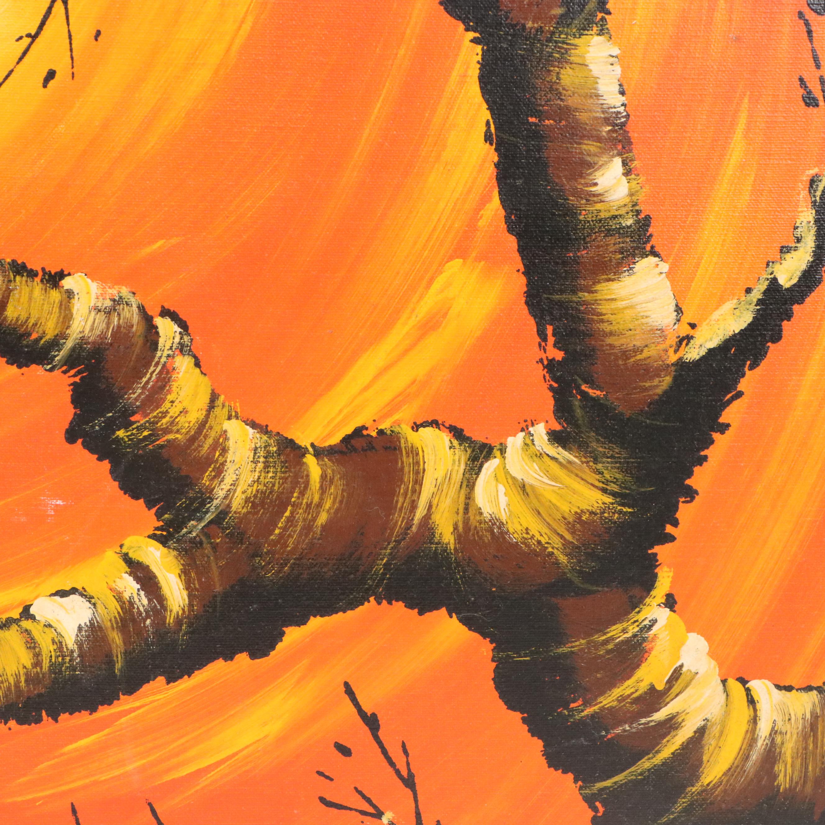 C. Roberts Acrylic Painting of Pair of Owls in Tree, Mid to Late 20th C.