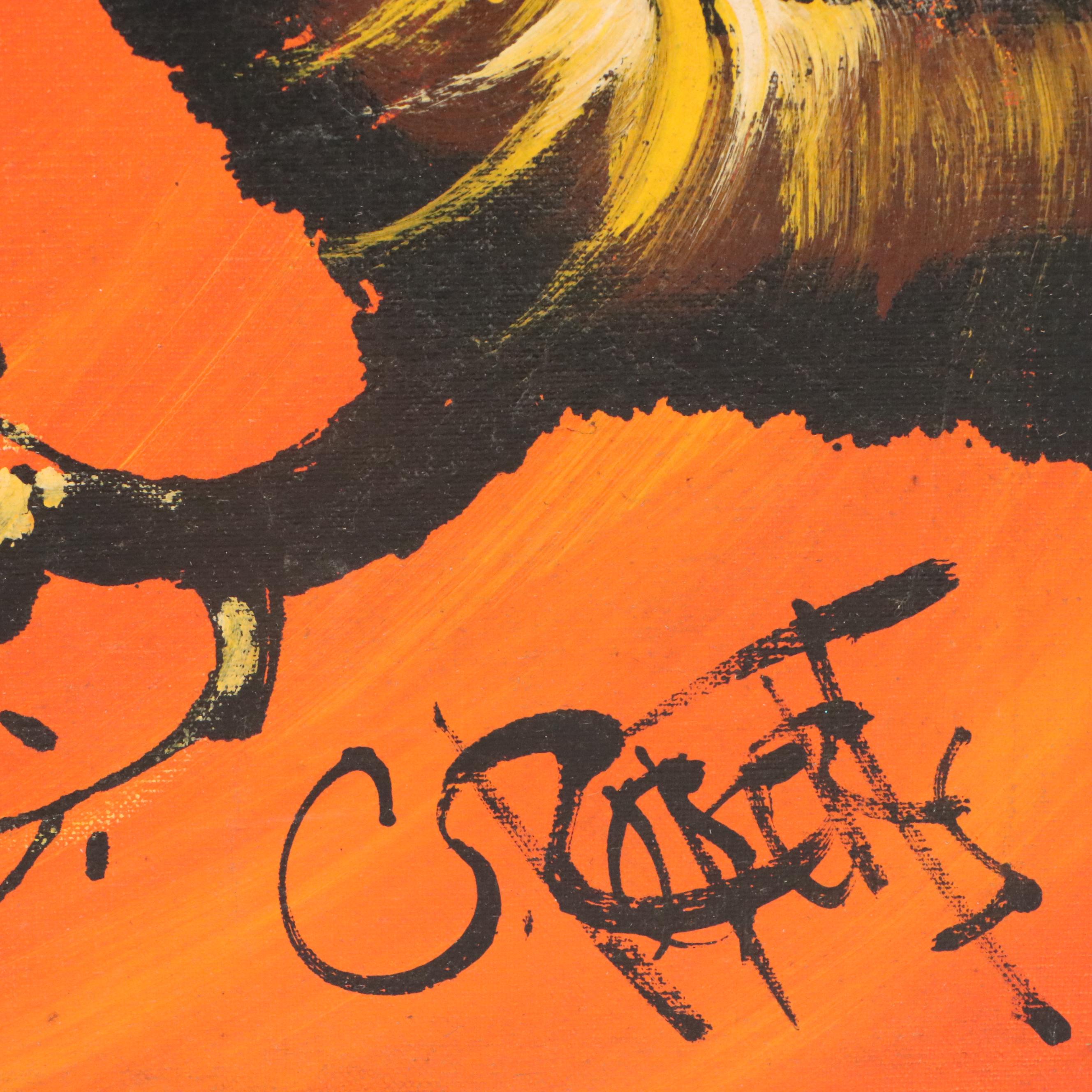 C. Roberts Acrylic Painting of Pair of Owls in Tree, Mid to Late 20th C.