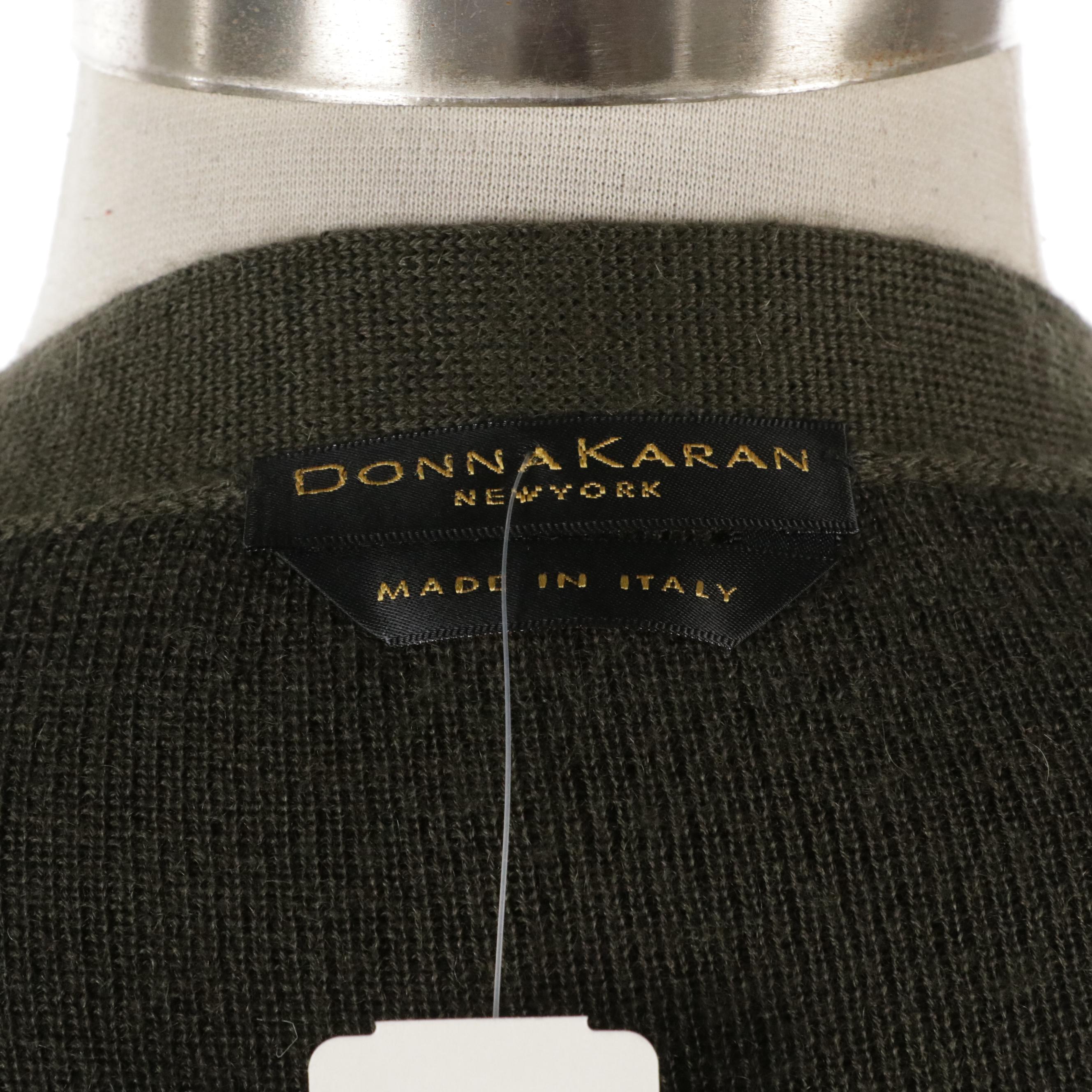 Donna Karan Cashmere Cardigan and Knit Long Sleeve Set with White Rayon Trousers