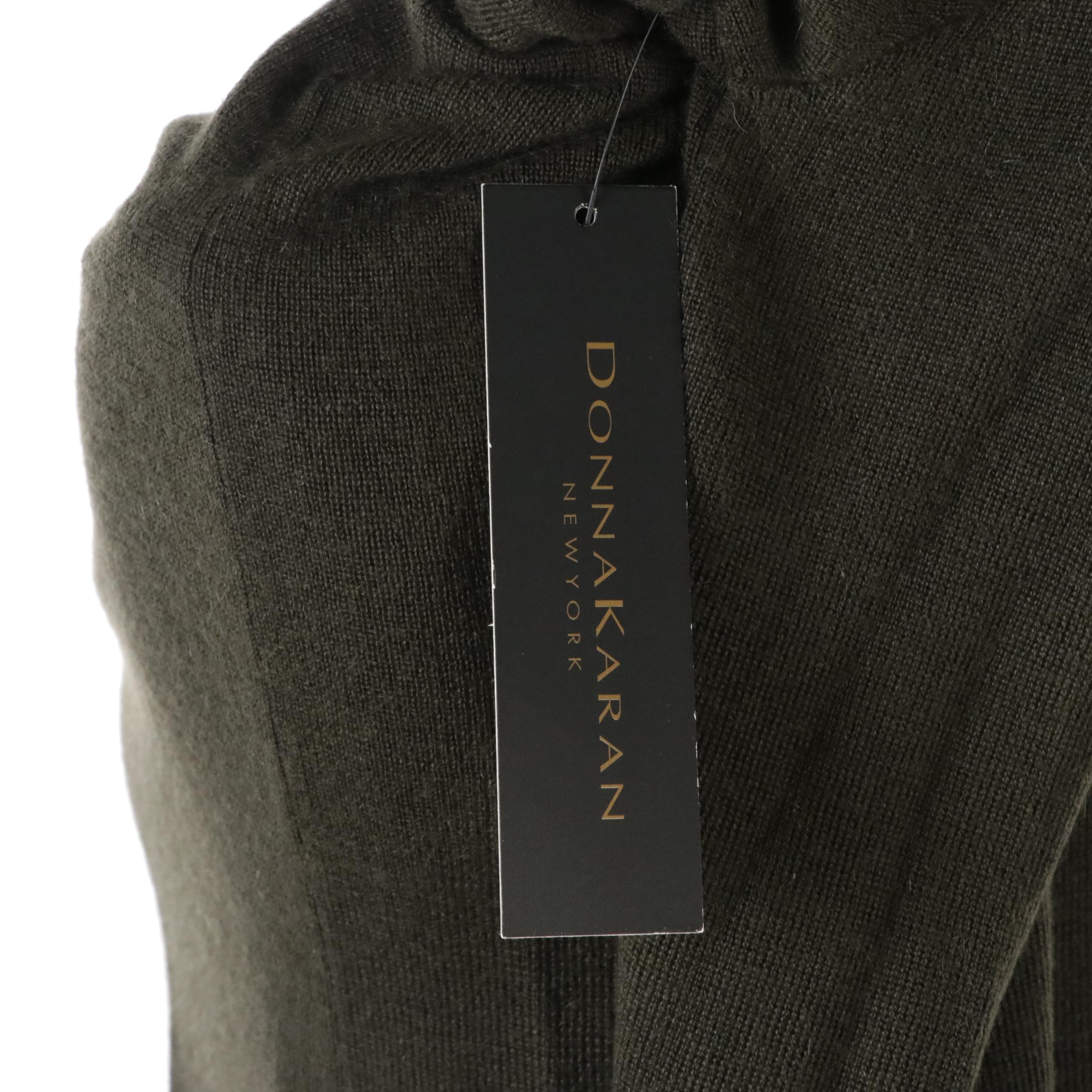 Donna Karan Cashmere Cardigan and Knit Long Sleeve Set with White Rayon Trousers