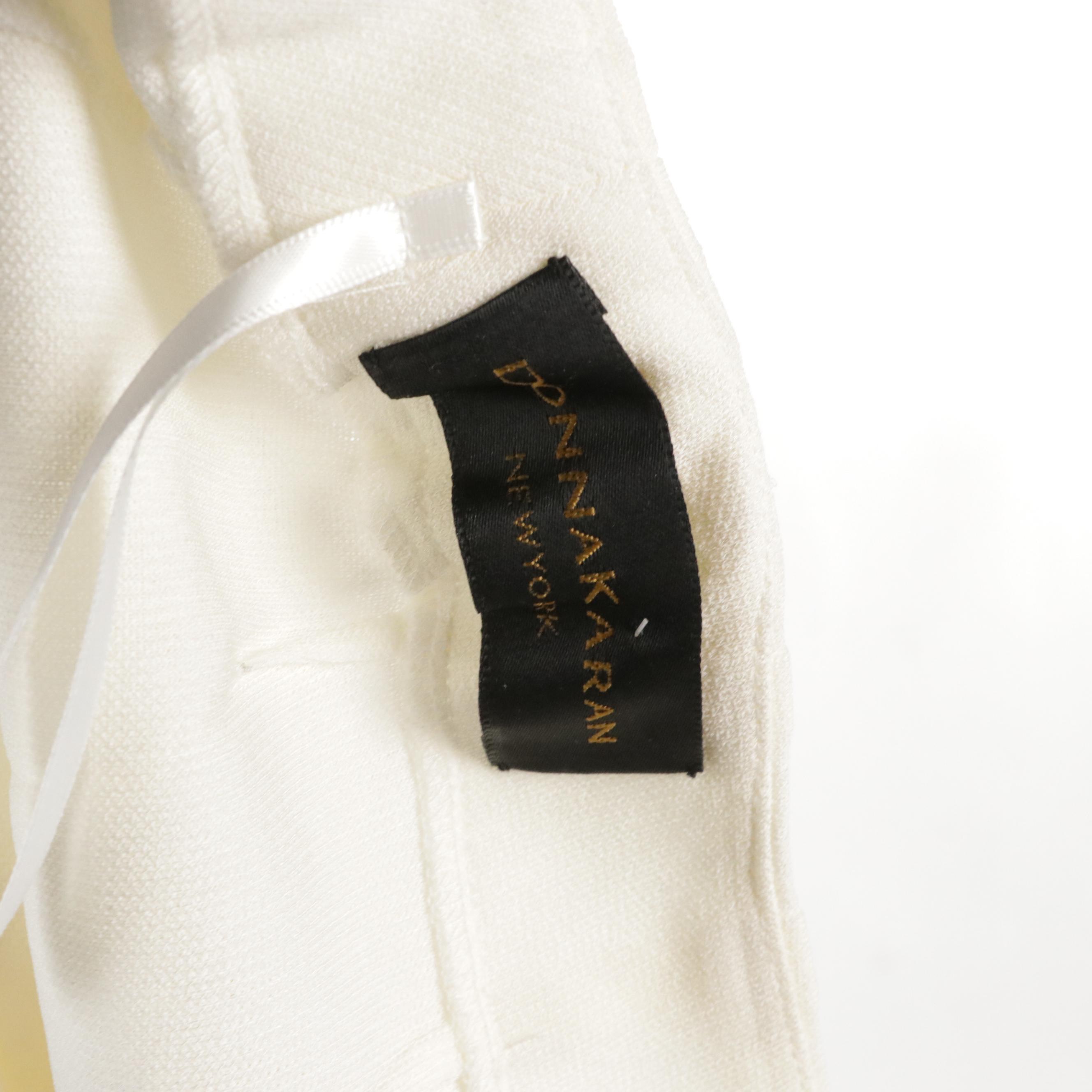 Donna Karan Cashmere Cardigan and Knit Long Sleeve Set with White Rayon Trousers