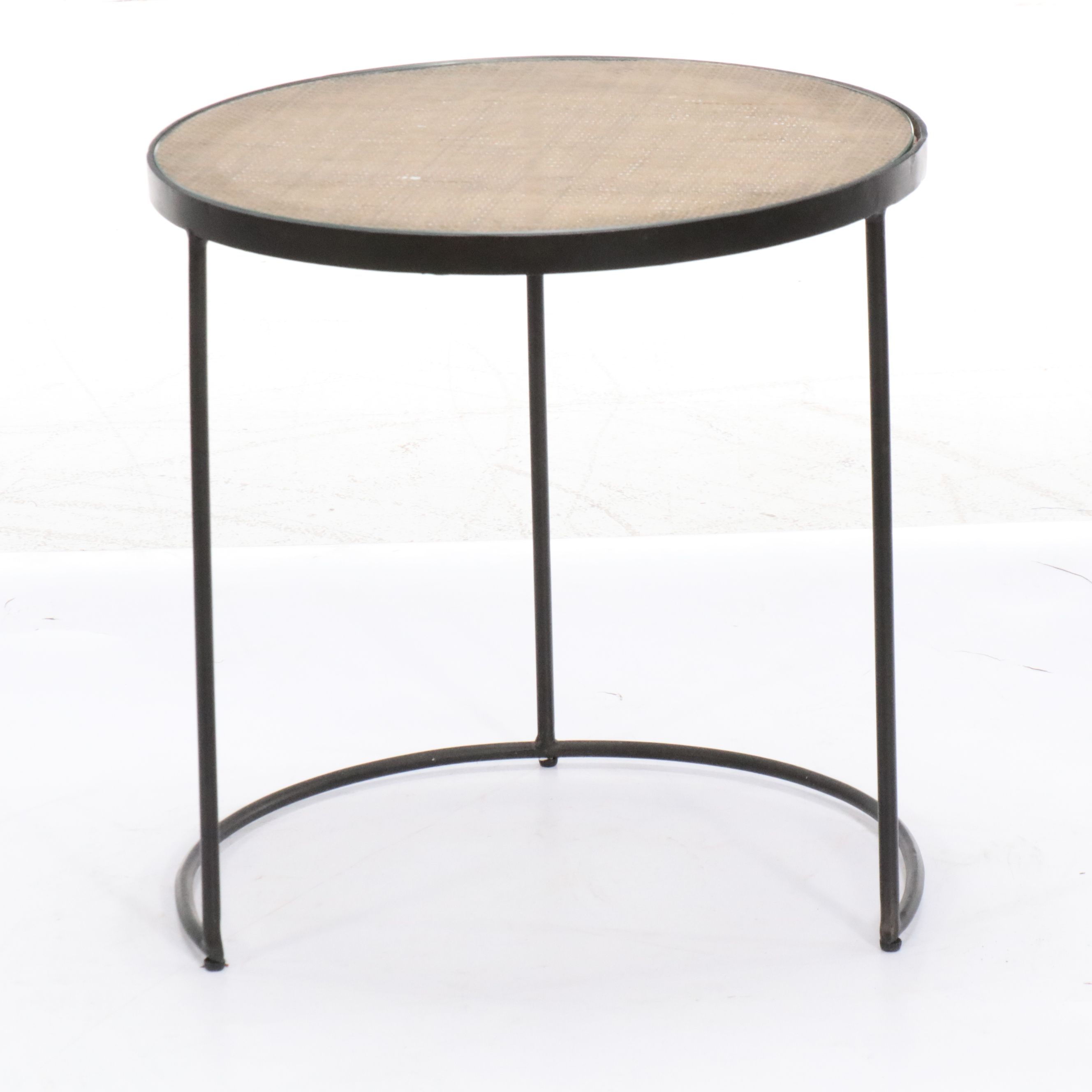 Contemporary Metal and Woven Cane Top Nesting Tables
