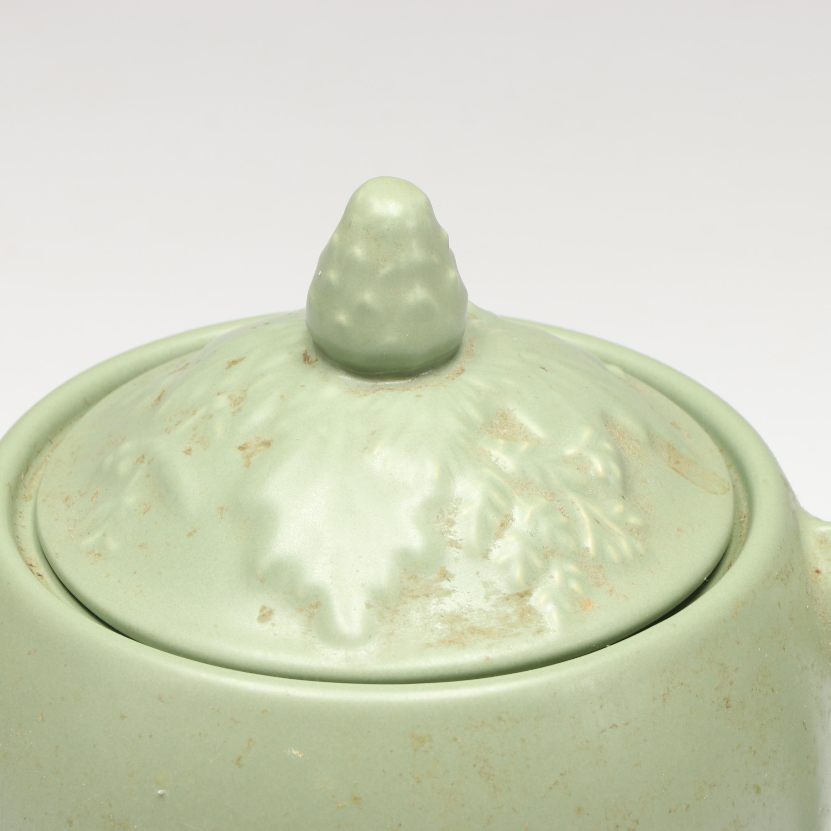 Roseville Pottery Plate with Brushware Bowl, and More Green Ceramic Dishes